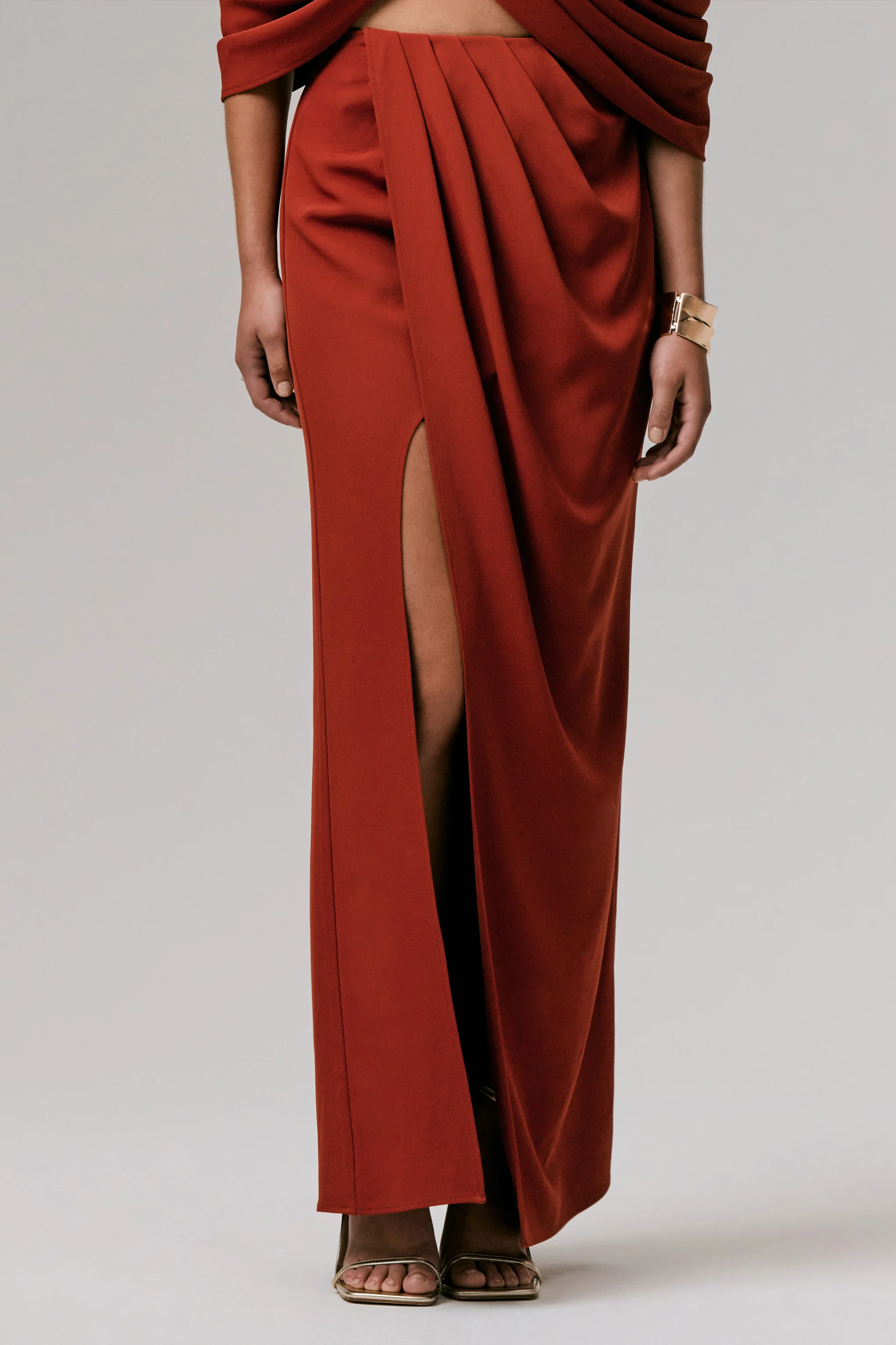 Zelina | Terracotta Mid-Rise Maxi Skirt with Split