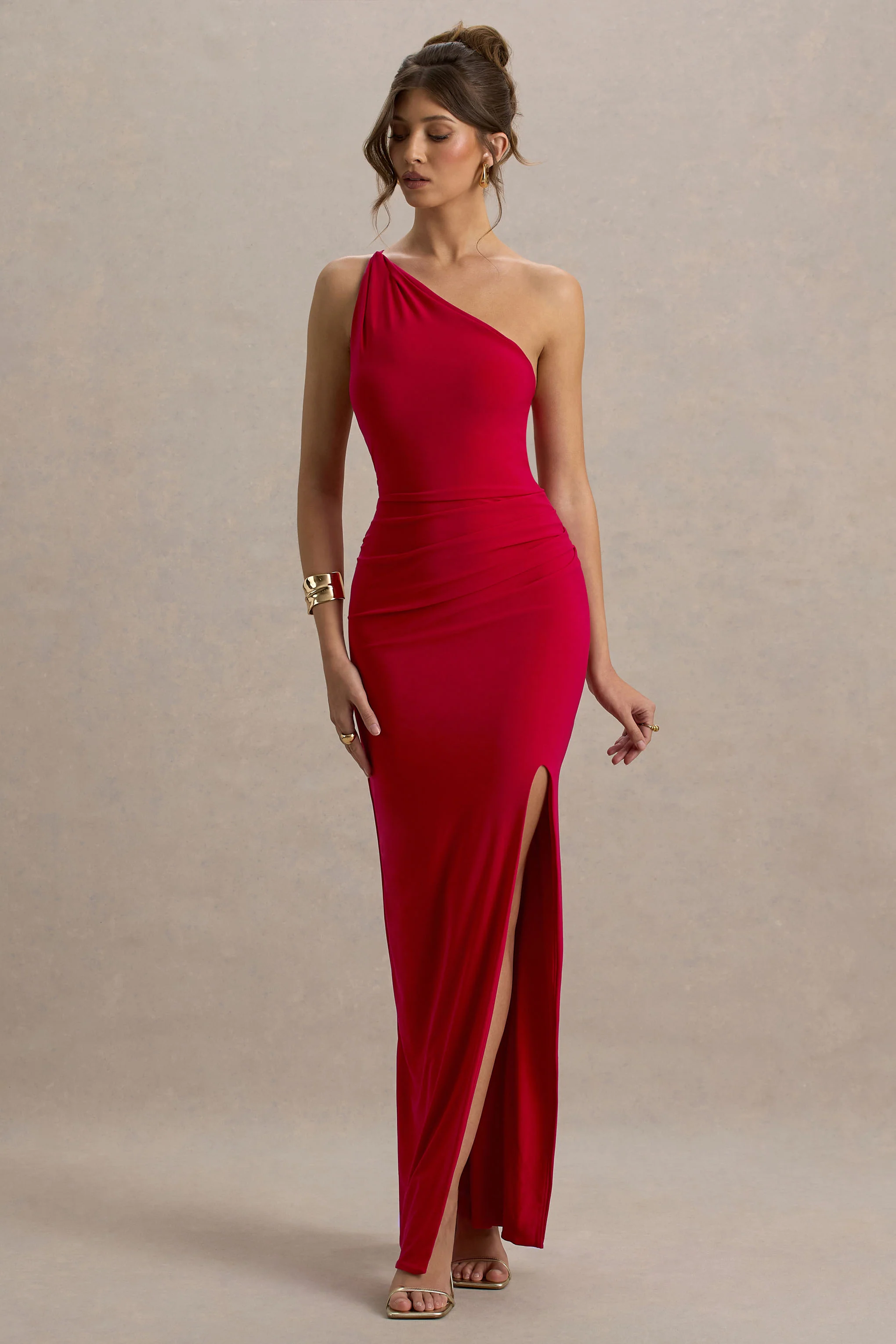Dressing Up | Red One Shoulder Maxi Dress With Open Back Detail
