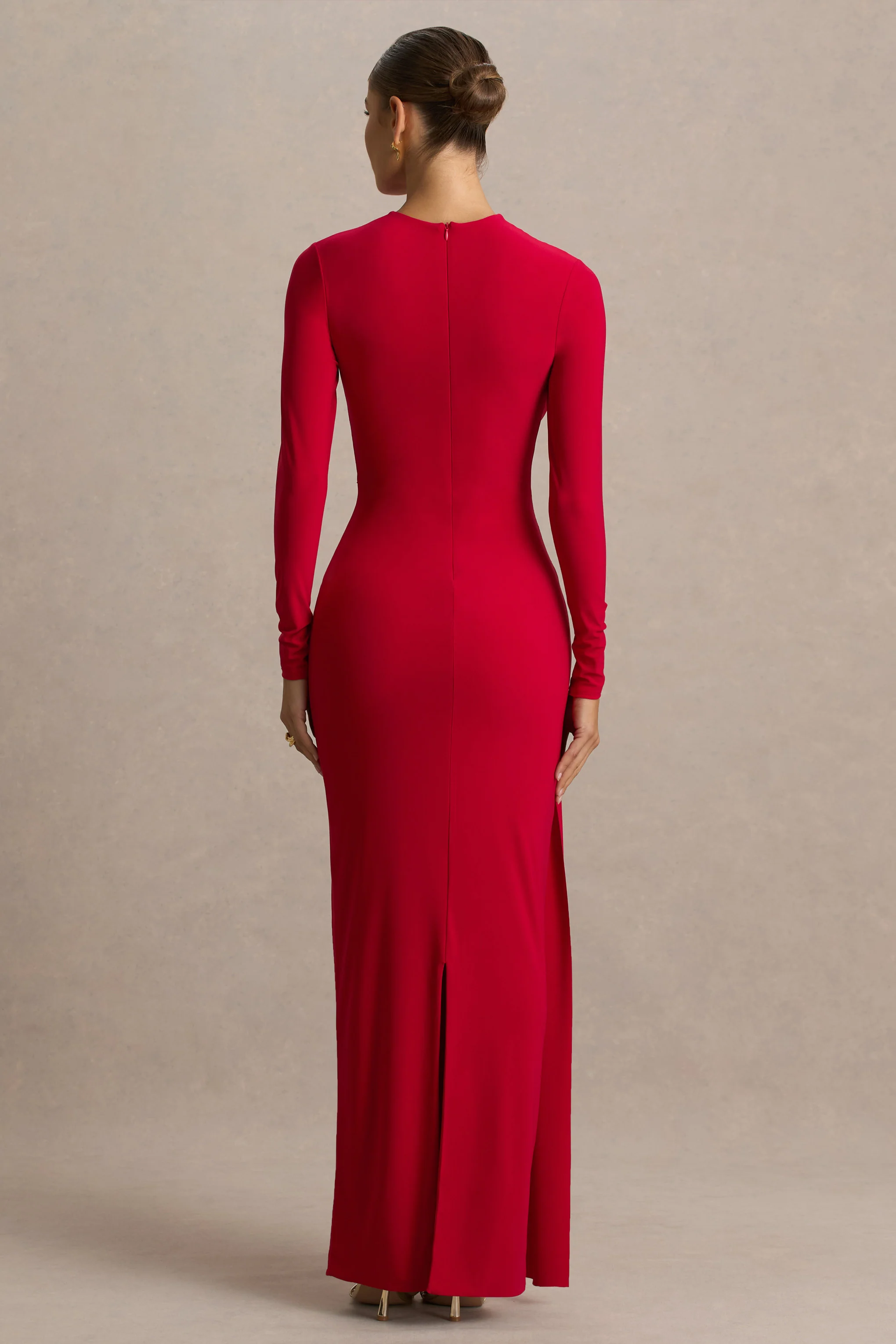 Virelle | Red Boat-Neck Maxi Dress With Drop-Waist