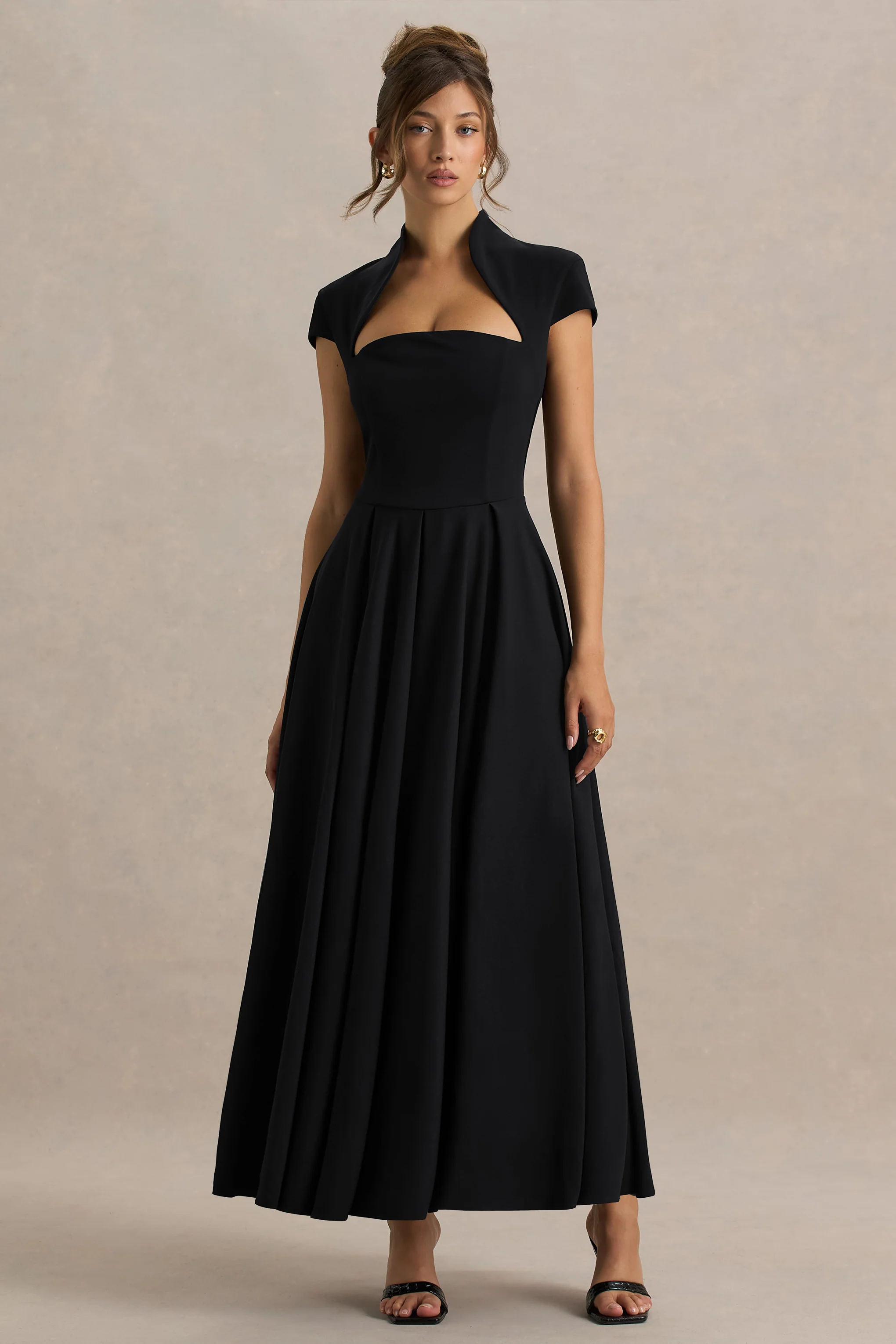 Scarlett | Black Asymmetric-Neck Maxi Dress