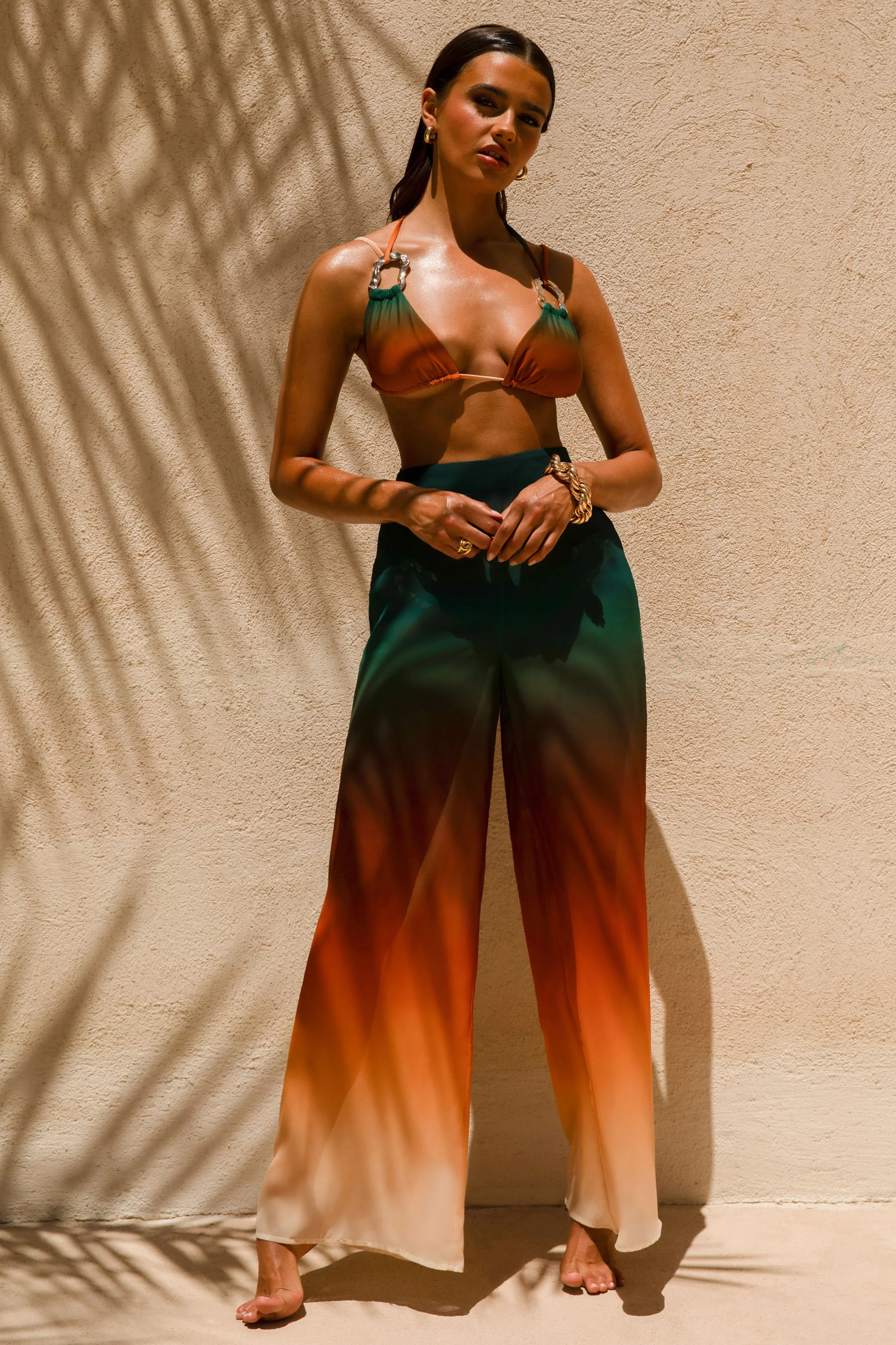 Farretti | Ombre Print Chiffon Wide-Leg Trousers