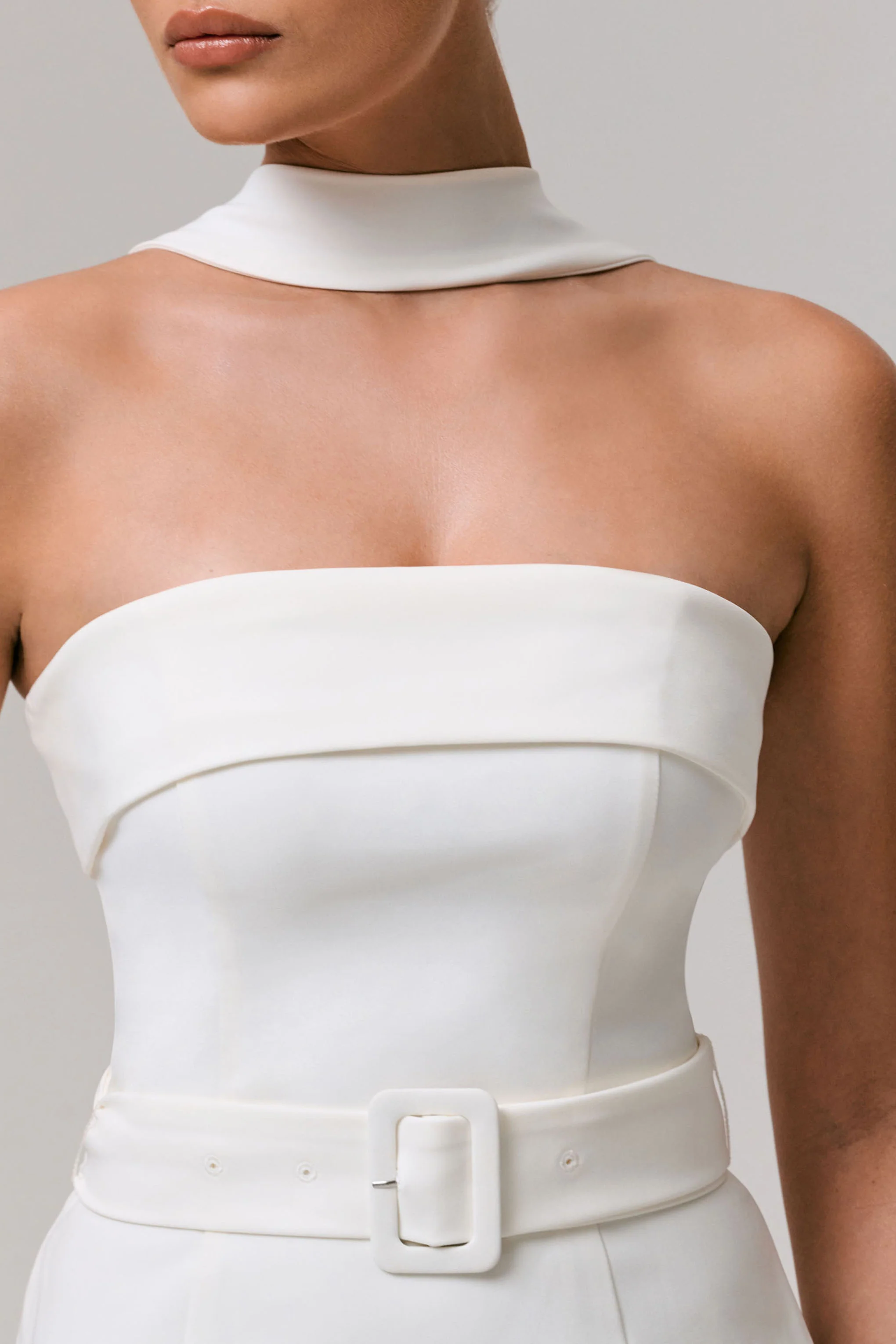 Jaquetta | White Belted Maxi Dress With Pleated Chiffon Skirt