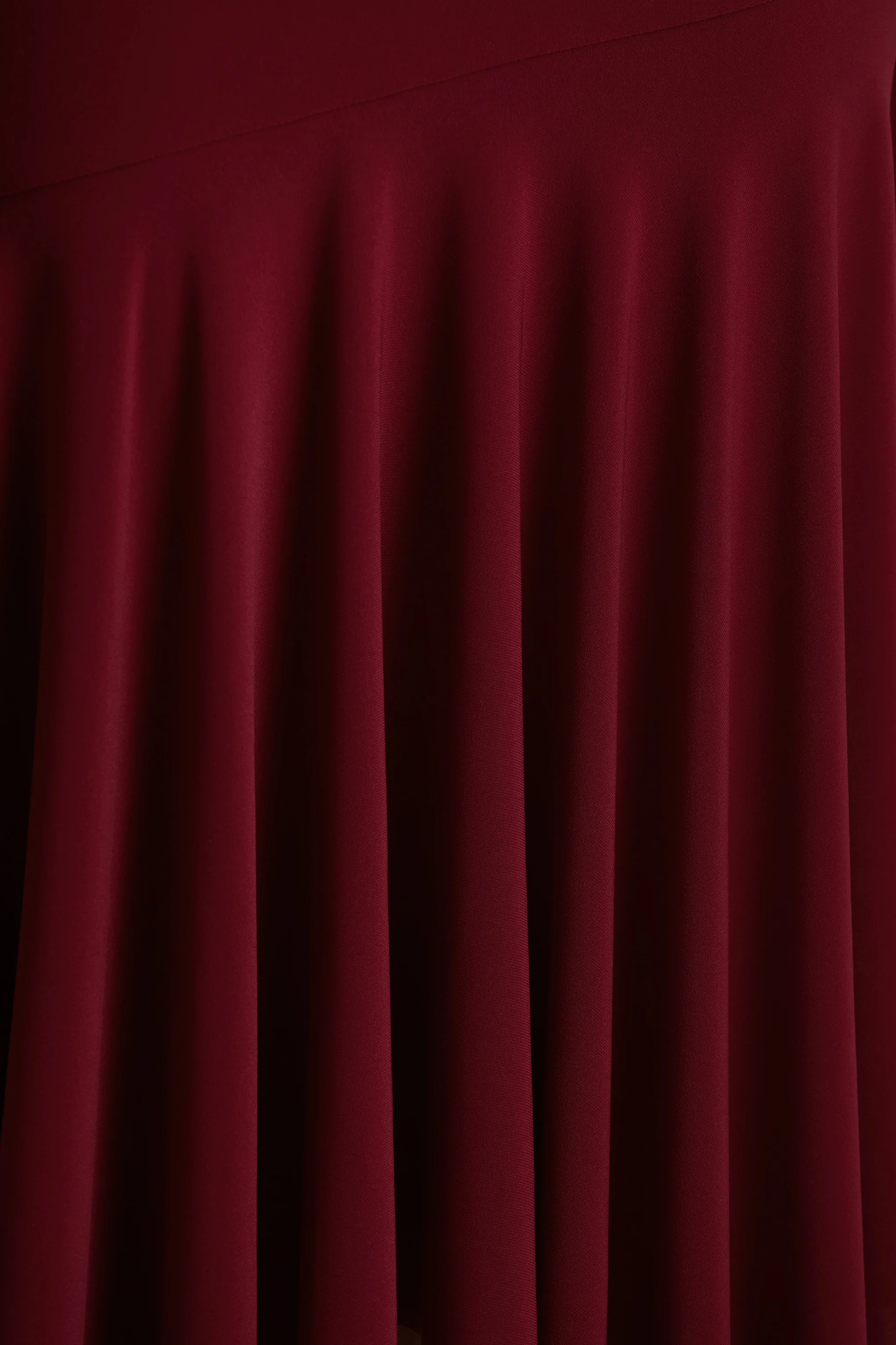 Isola | Burgundy Asymmetric-Neck Midi Dress With Drop-Waist