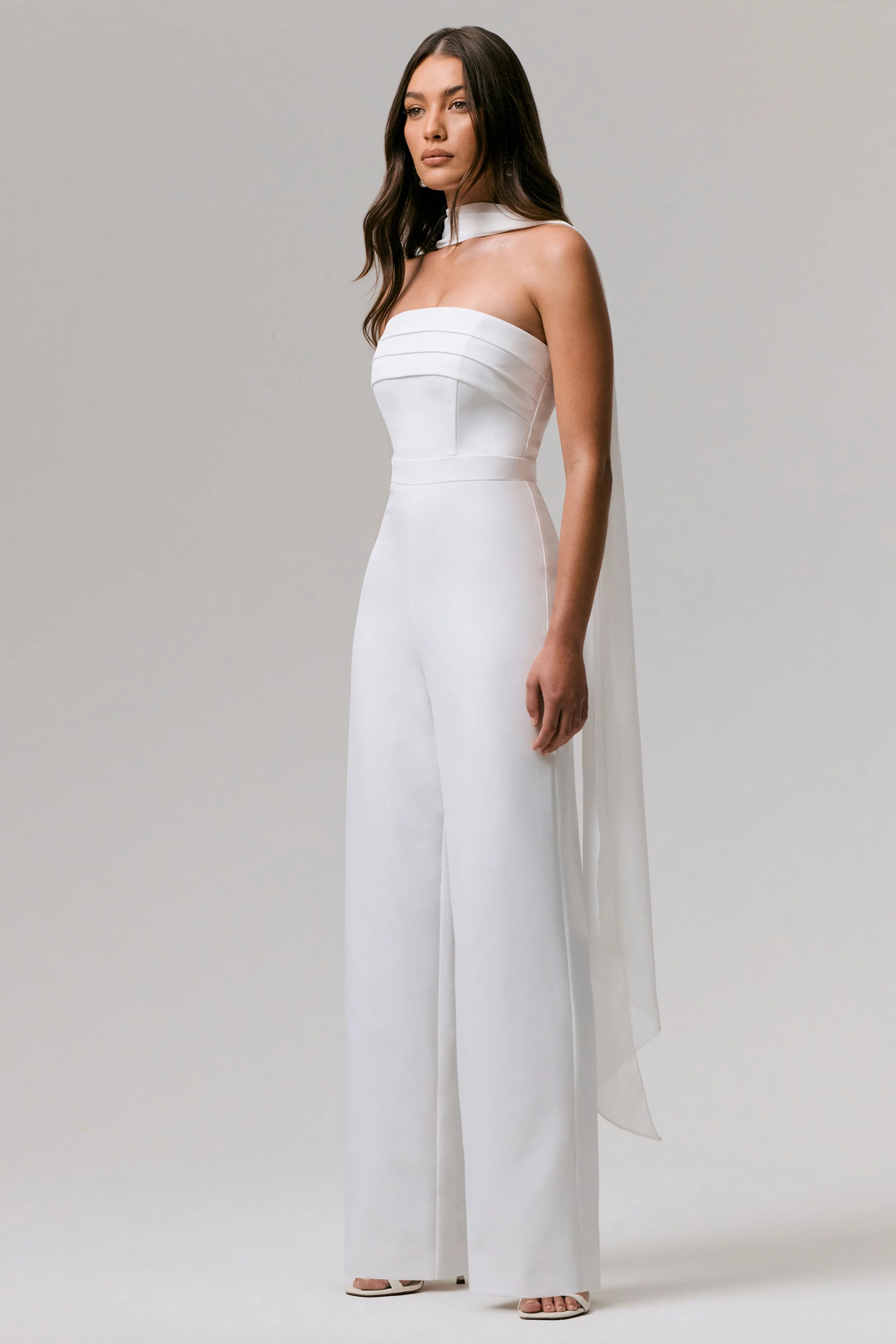 Enchanted | White High-Neck Jumpsuit With Scarf