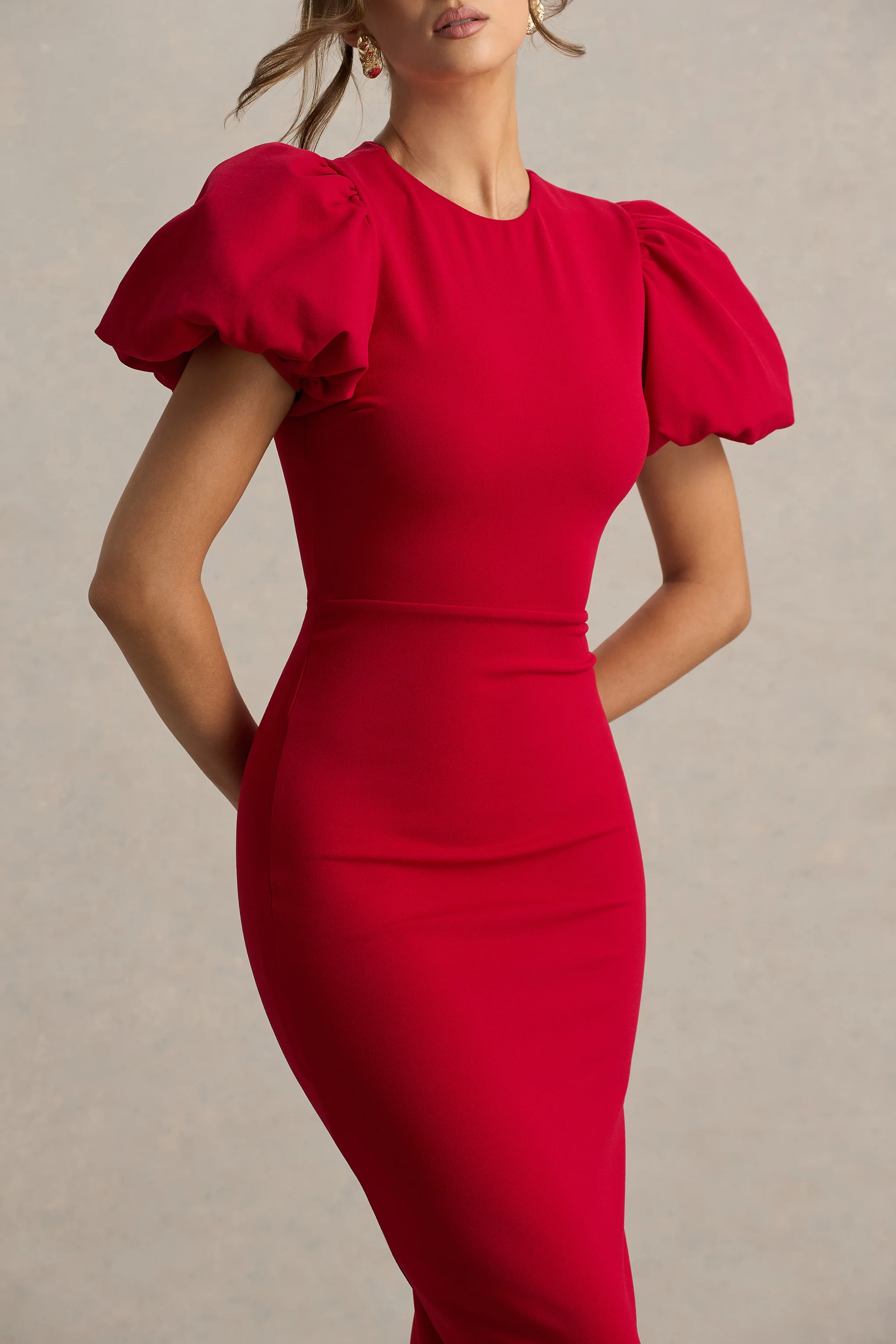 Dakota | Red Puff-Sleeve Midi Dress