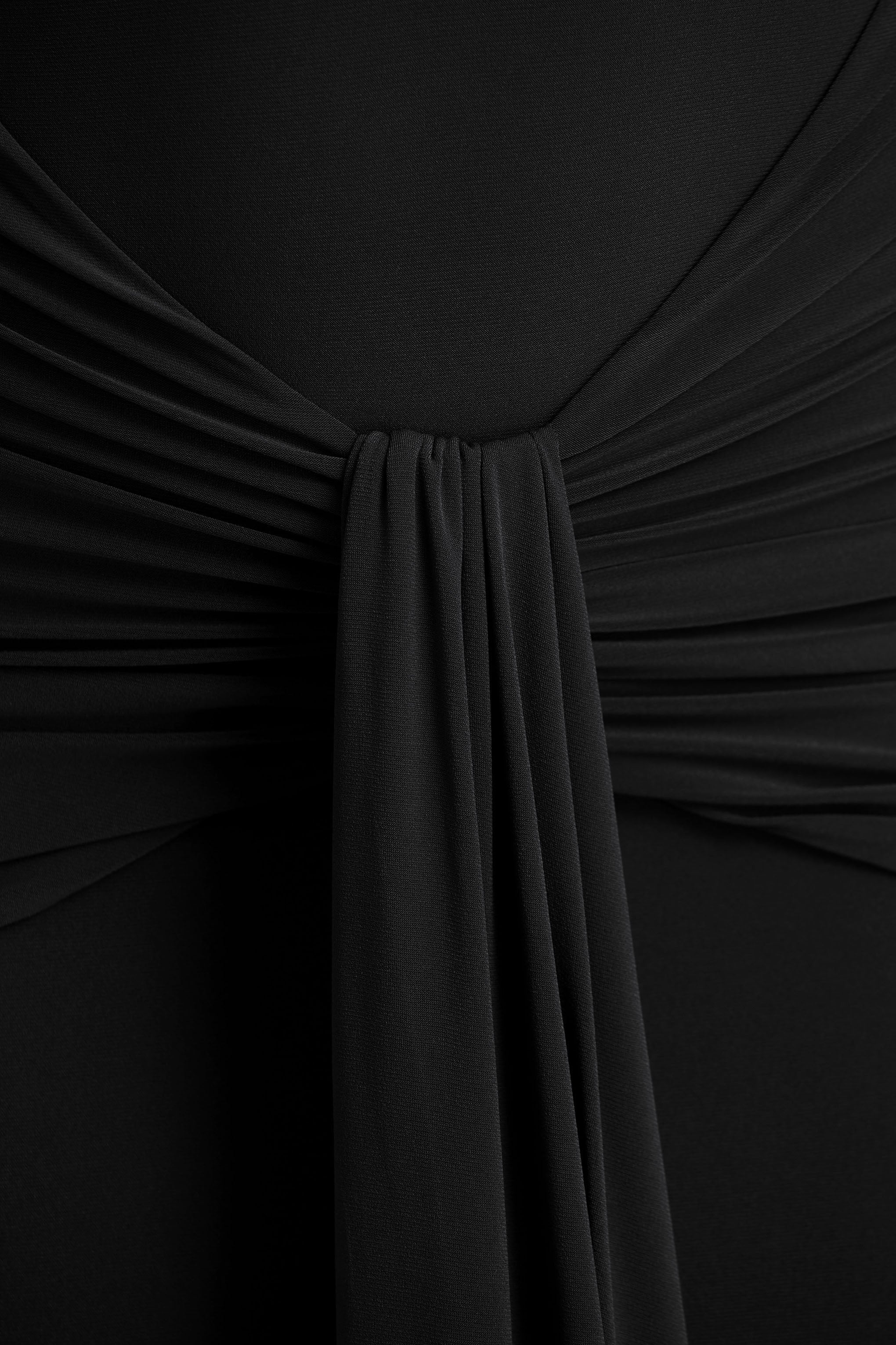 Saffie | Black Extreme-Plunge Wrap Maxi Dress With Long-Sleeves And Ruched Detailing