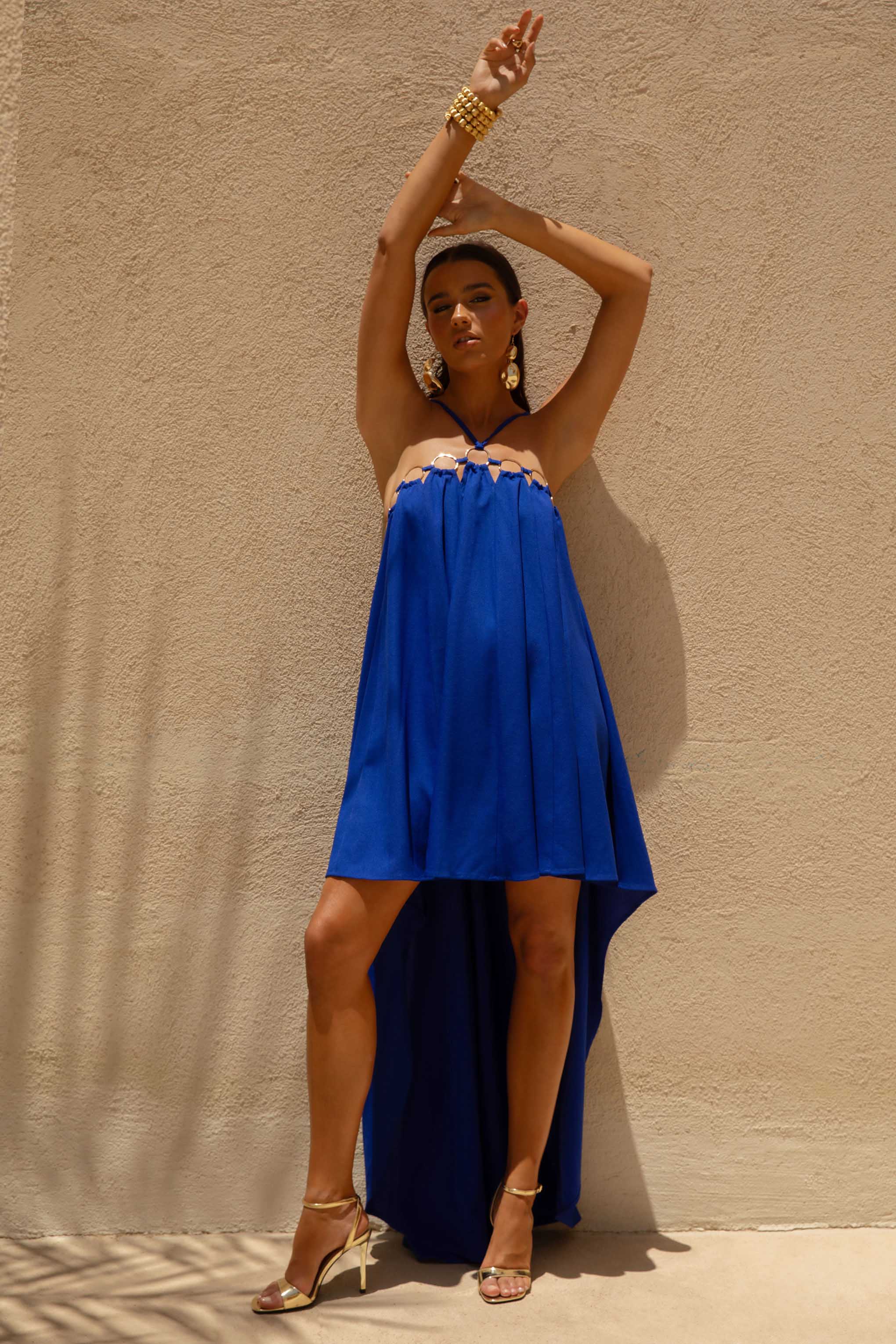 Amiya | Blue A-Line Maxi Dress with Cut-Out Details