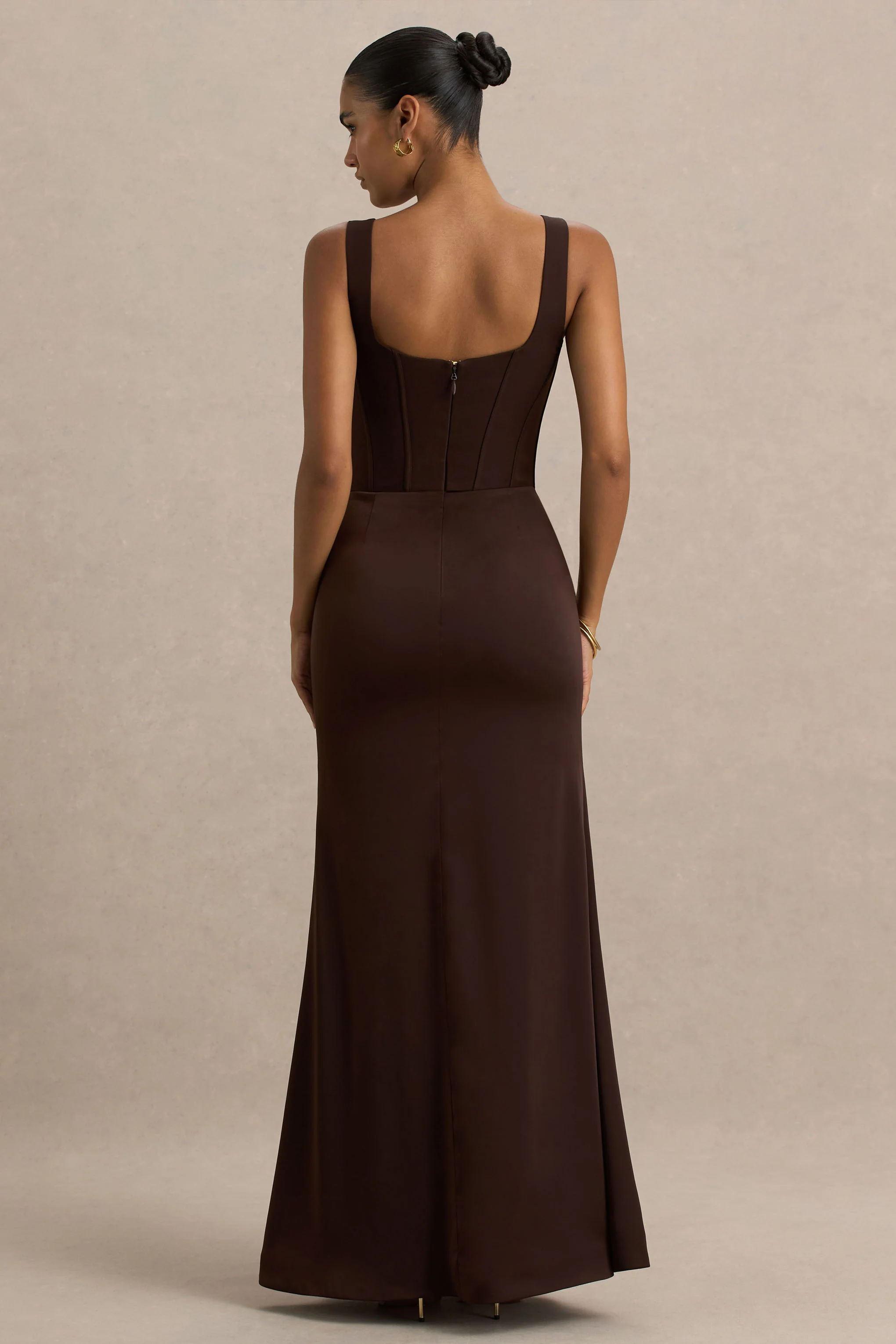 Morgan | Brown Satin Corset Maxi Dress