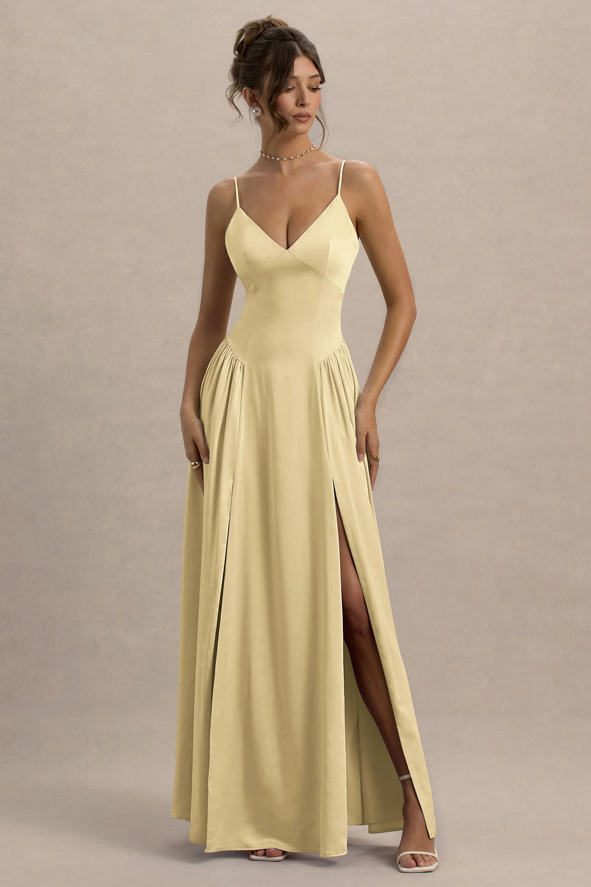 Jonas | Lemon Plunge-Neck Maxi Dress With Cami Straps