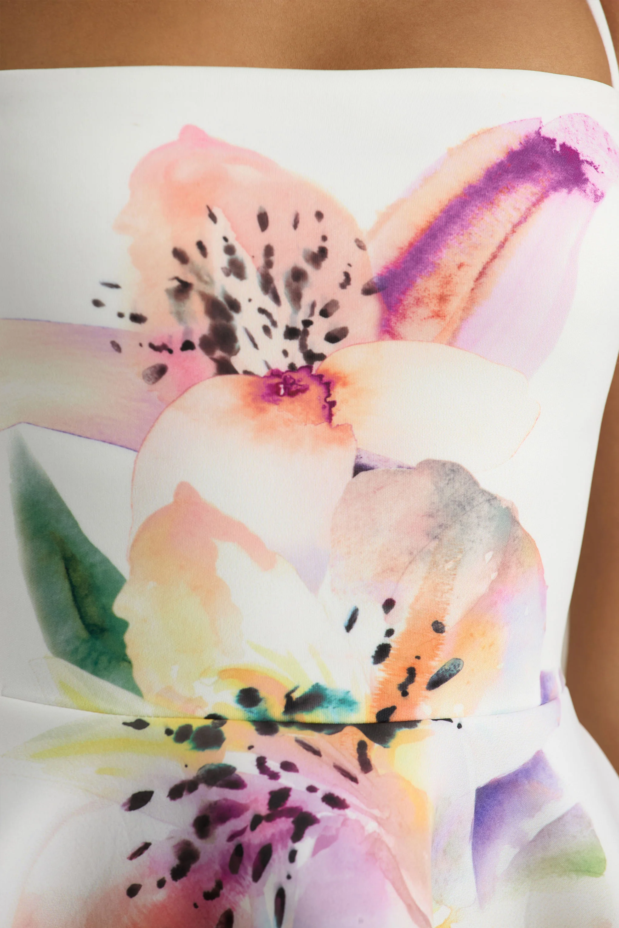 Taylor | White Lily Print Square-Neck Mini Dress