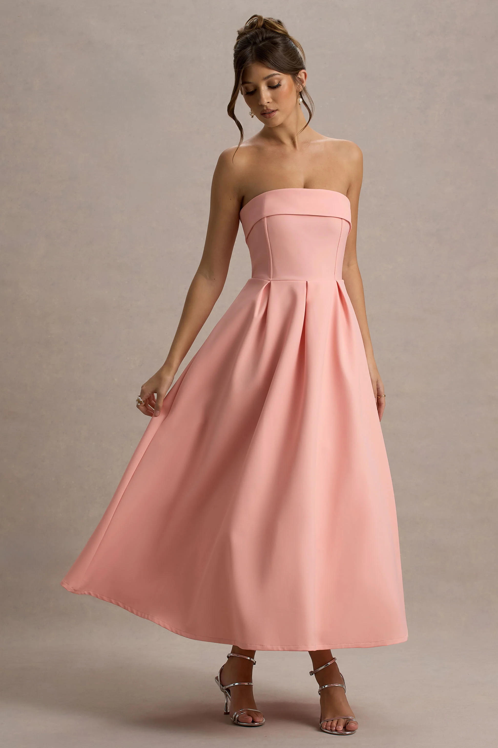 Annalise | Pink Bandeau Skater Midi Dress