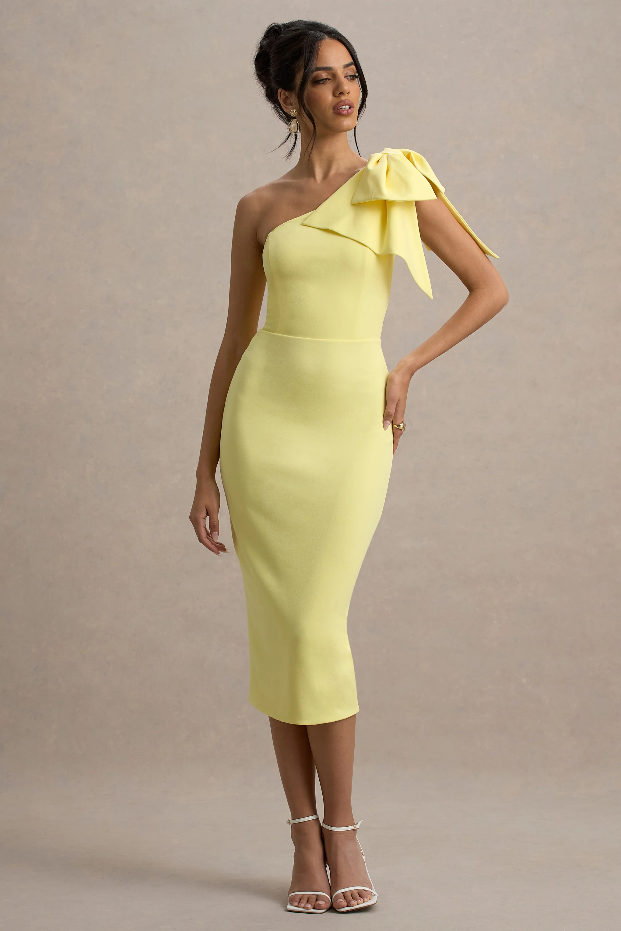 Ambretta | Lemon One-Shoulder Midi Dress With Bow