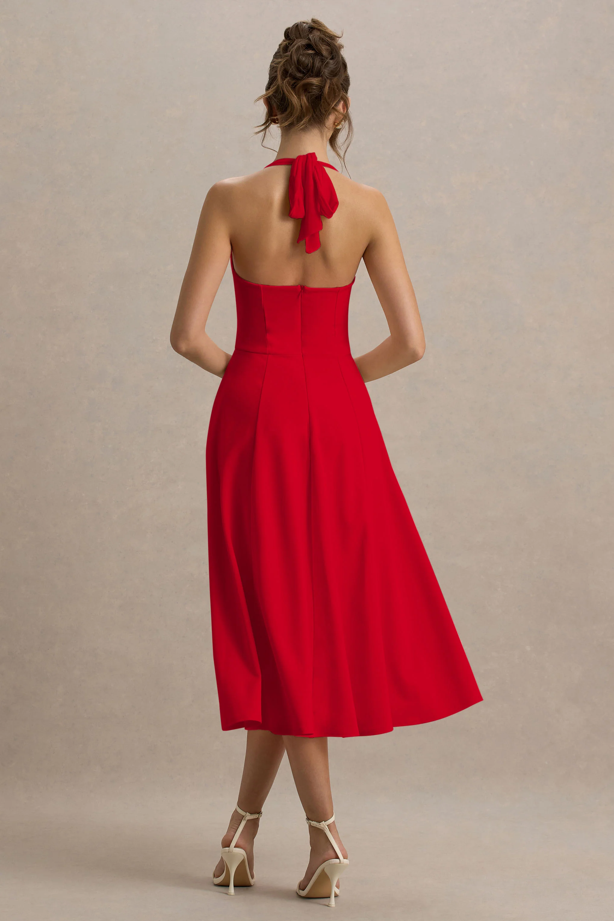 Auburn | Red Halter Skater Midi Dress