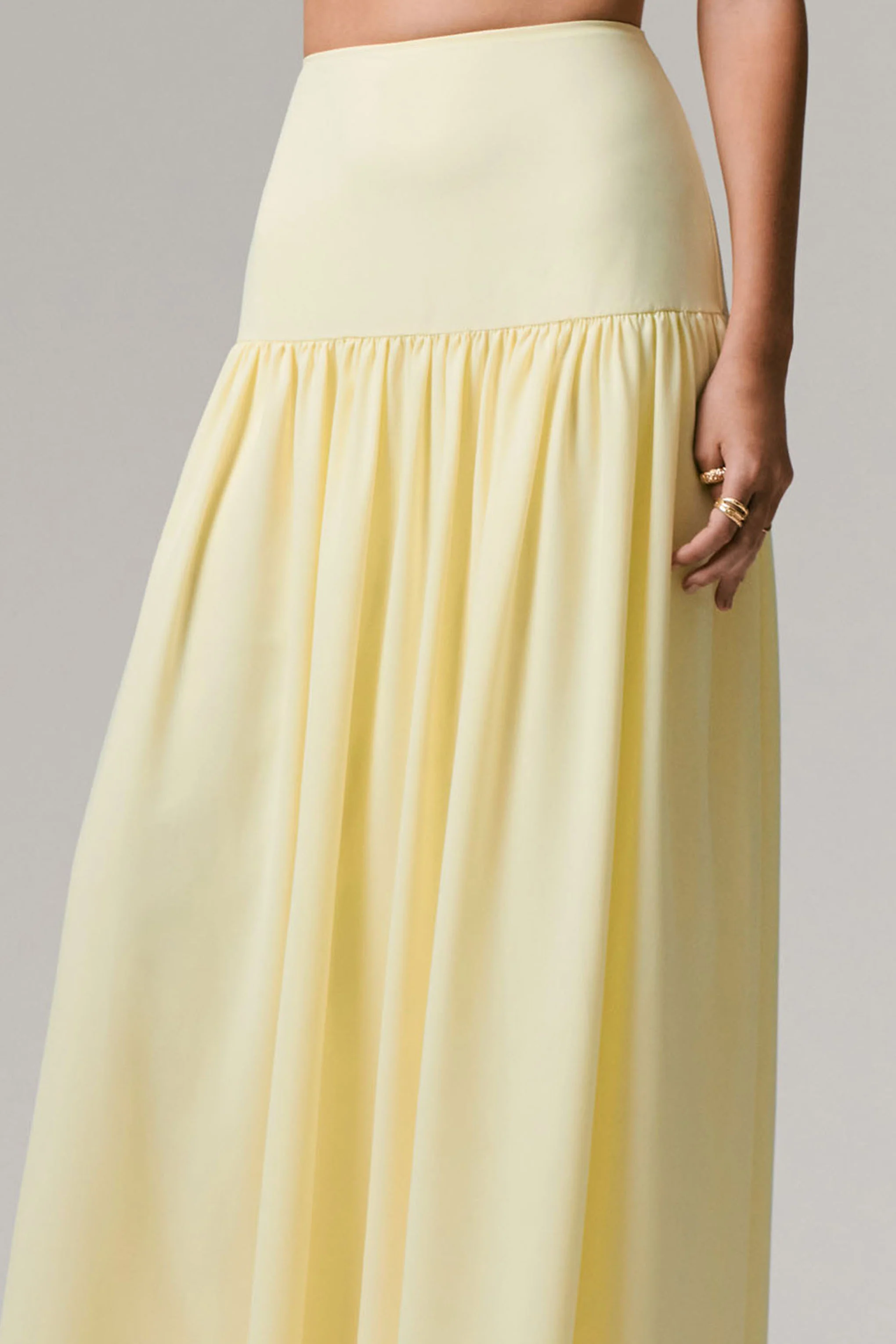 Reminiscent | Lemon Ruched Maxi Skirt
