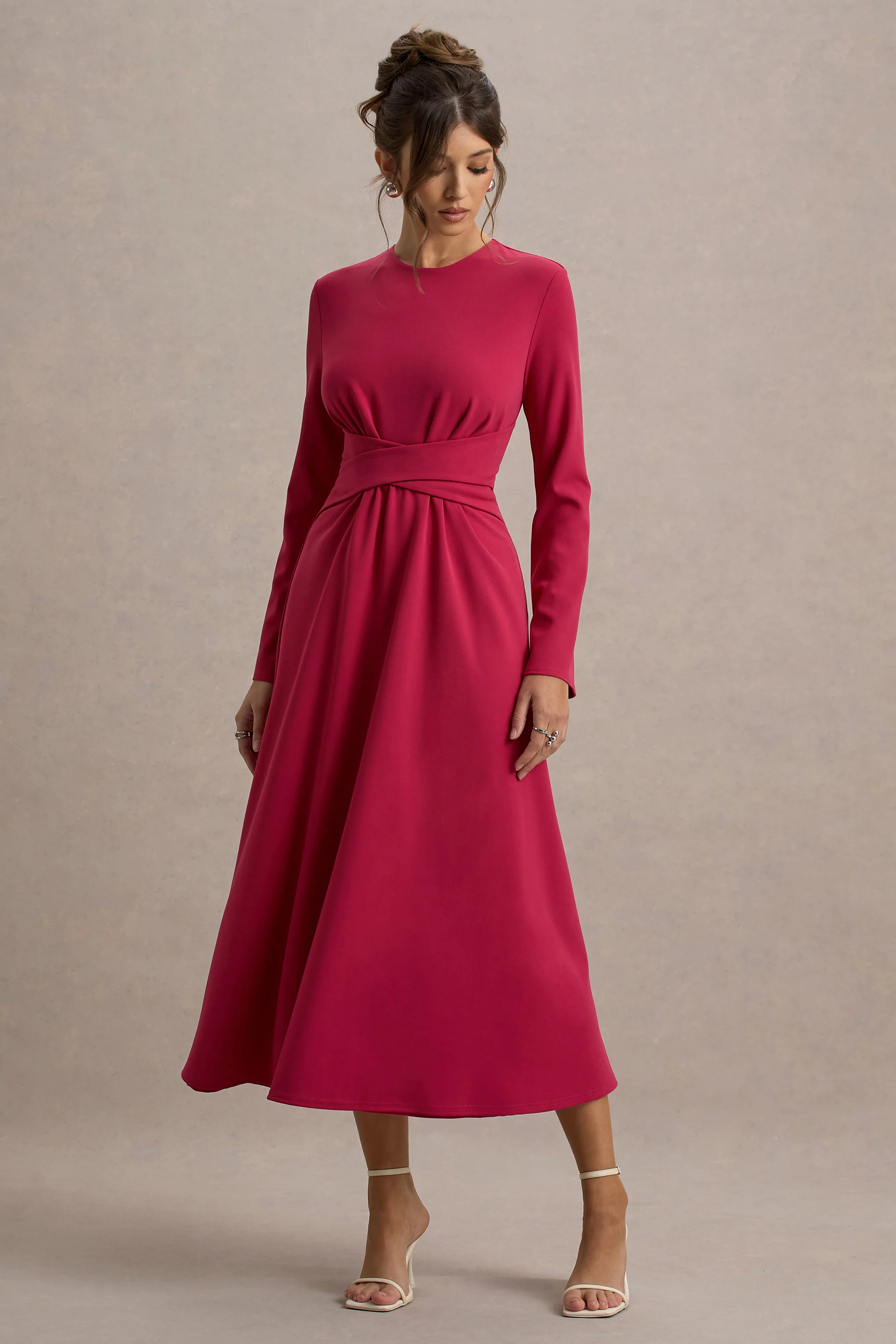 Cassiopeia | Lemon Long-Sleeve Midi Dress With Cross Waist