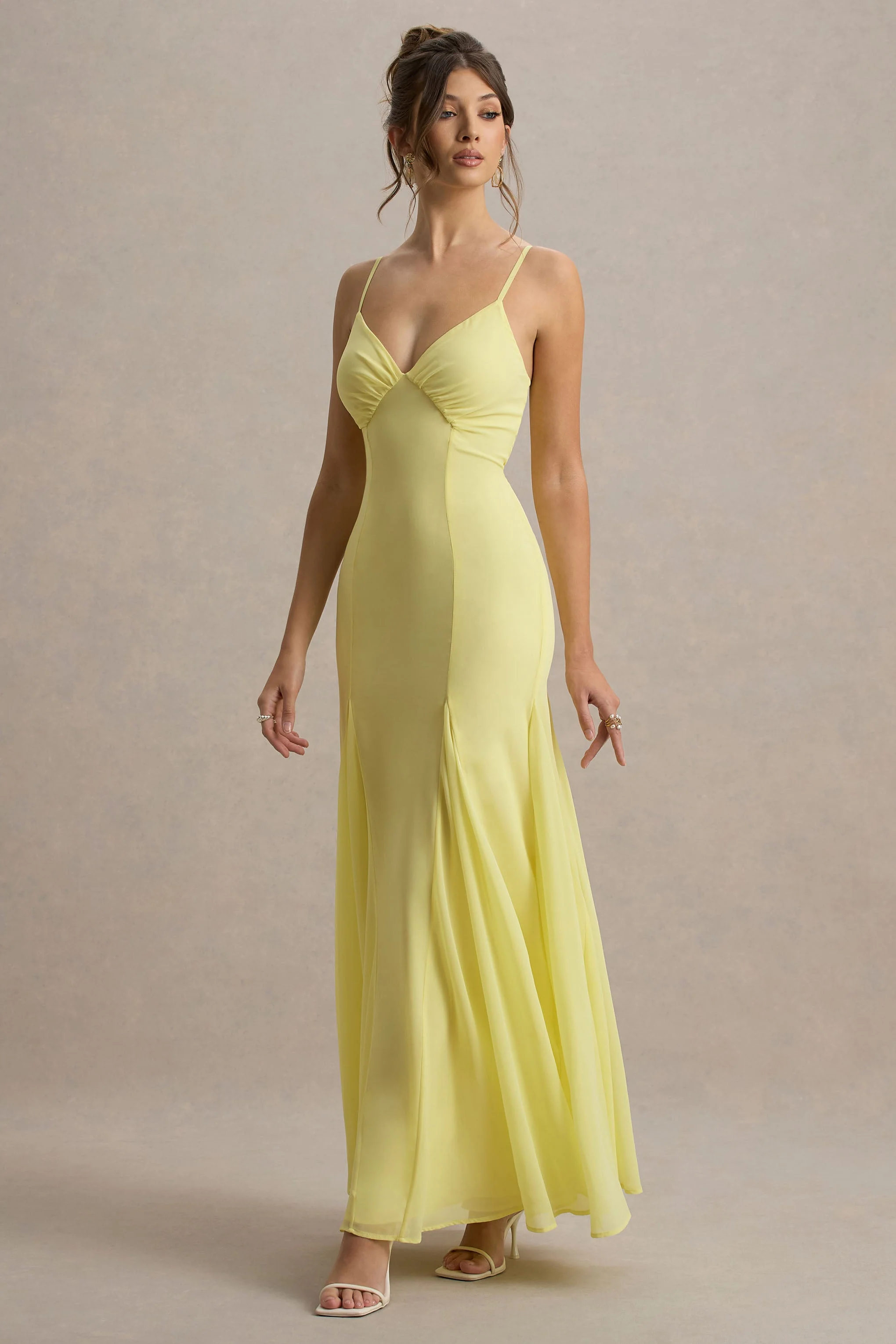 Massie | Lemon Chiffon Strappy Maxi Dress With Volume Hem