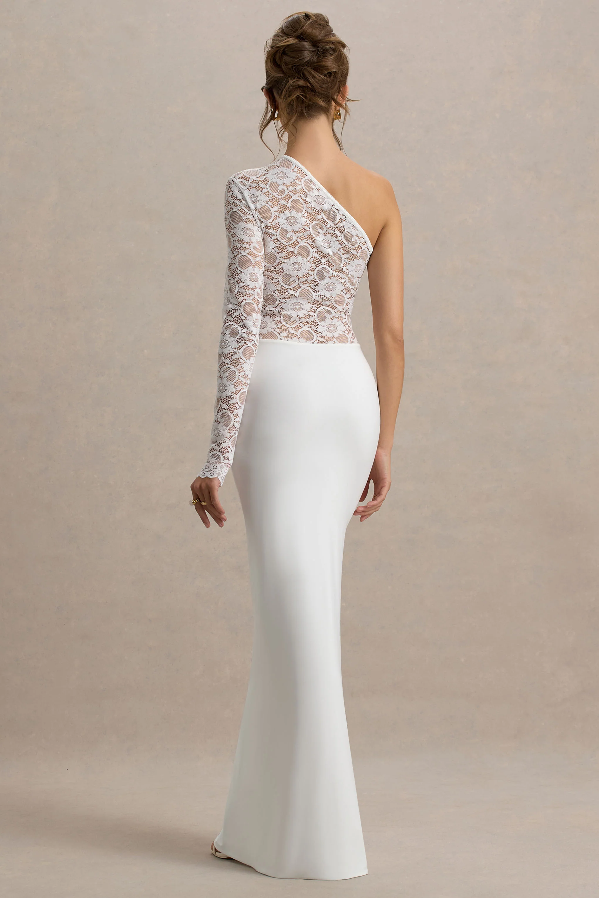 Moonlight | White Asymmetric Maxi Dress With Lace Detailing