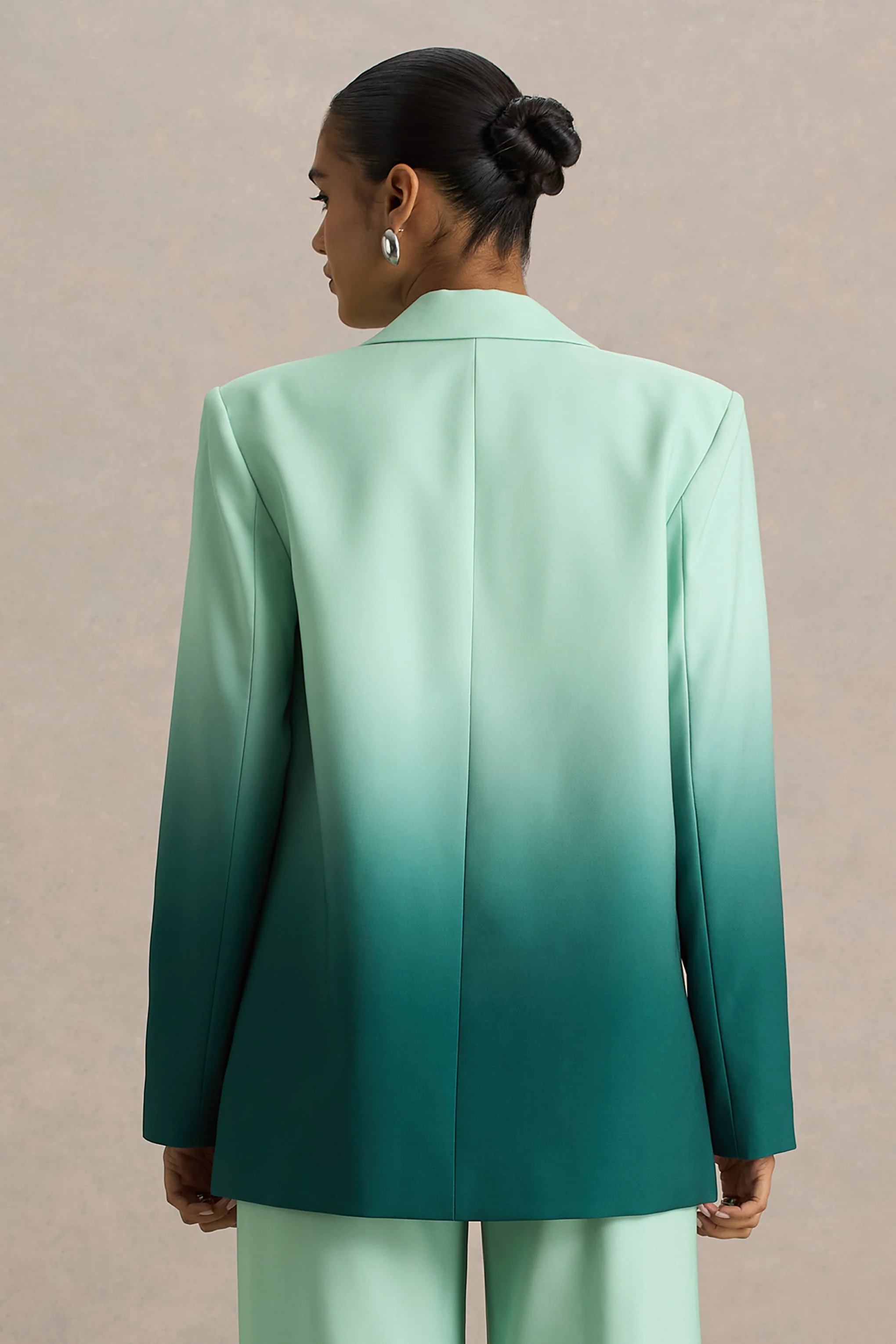 Enya | Emerald Ombre Plunge-Neck Satin Blazer