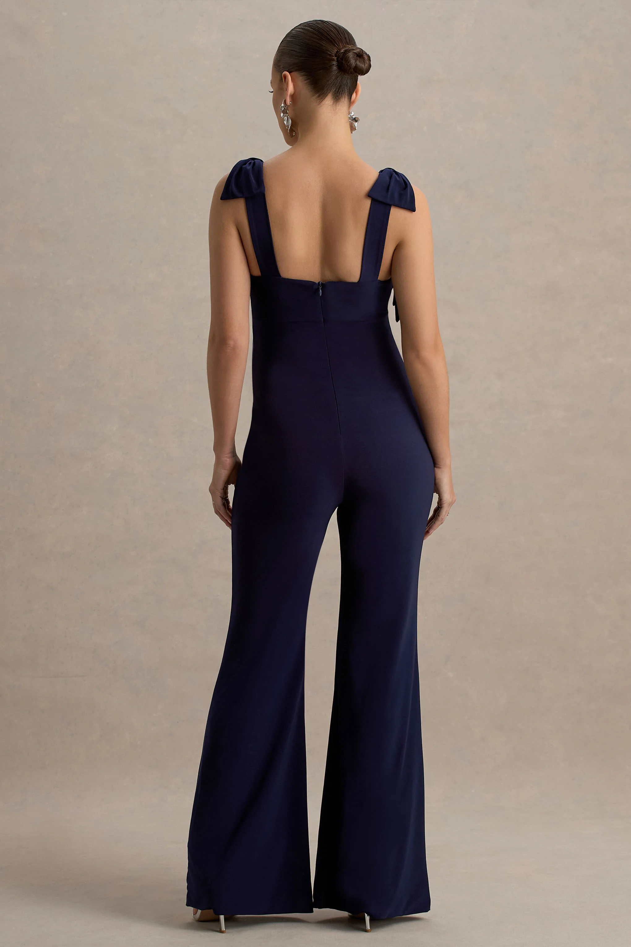 Impeccable | Navy Sweetheart Bow Strap Maternity Jumpsuit