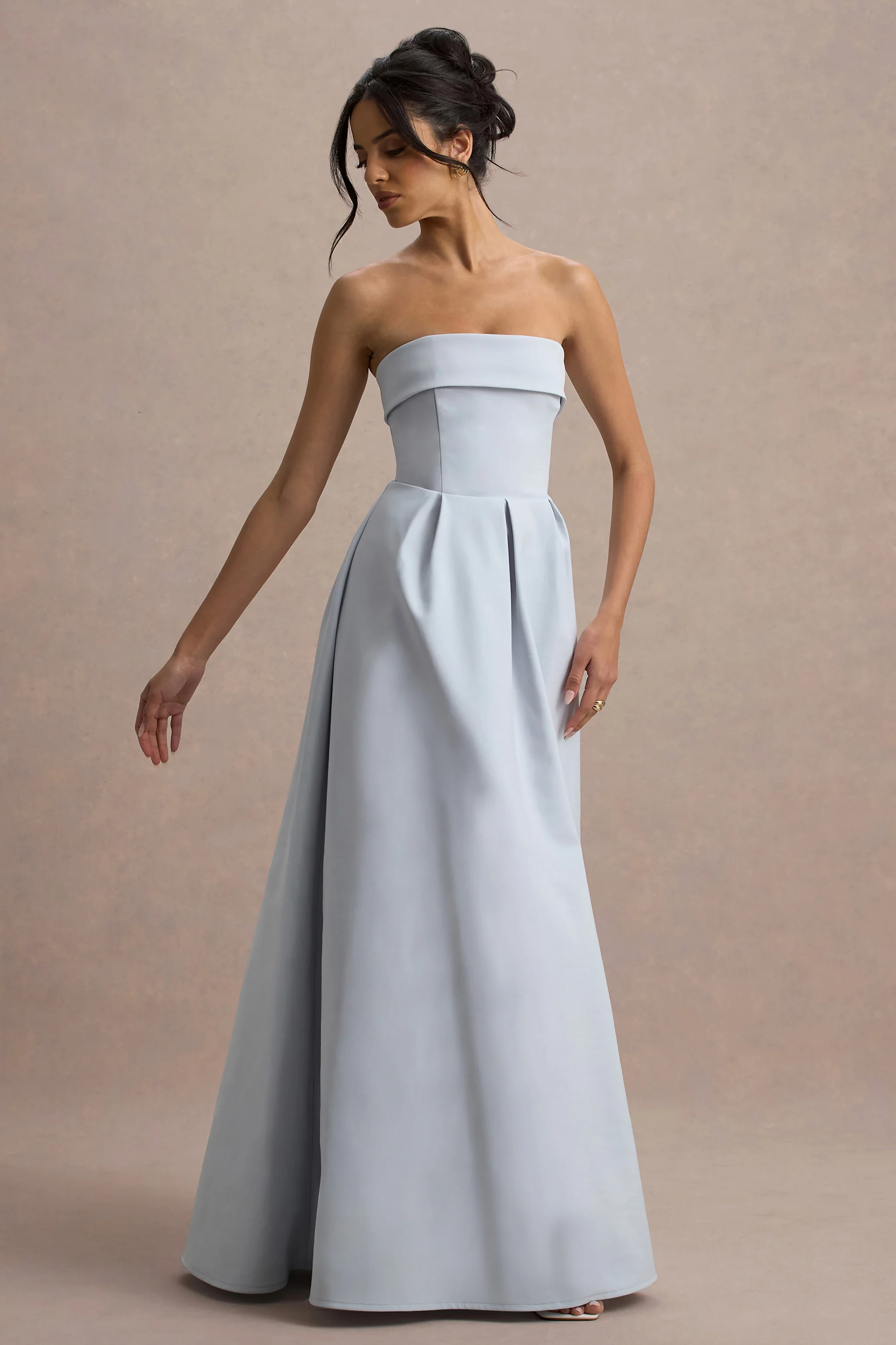 Maddalena | Powder Blue Bandeau Skater Maxi Dress