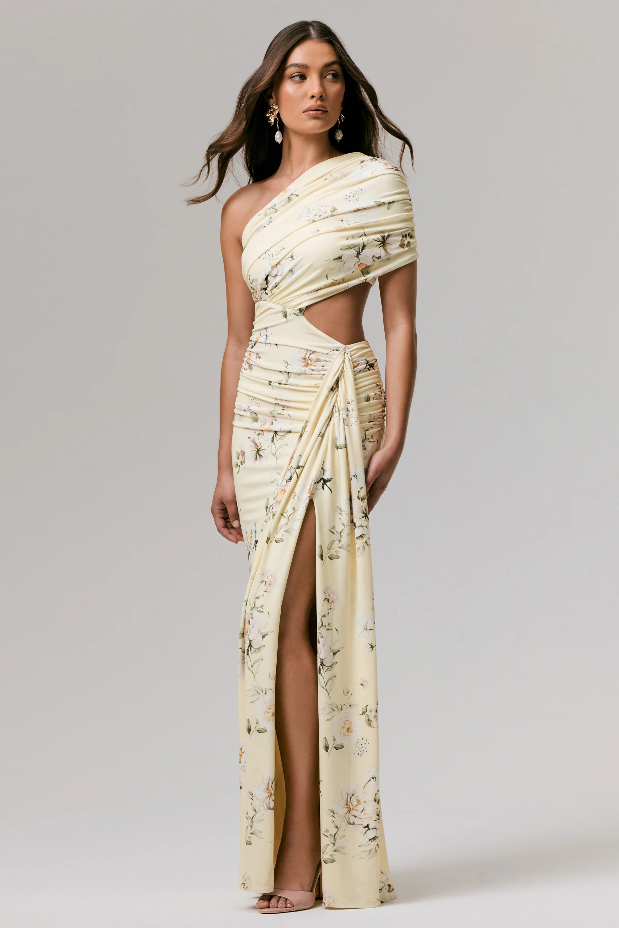Overload | Lemon Print Asymmetric Wrap Split Maxi Dress