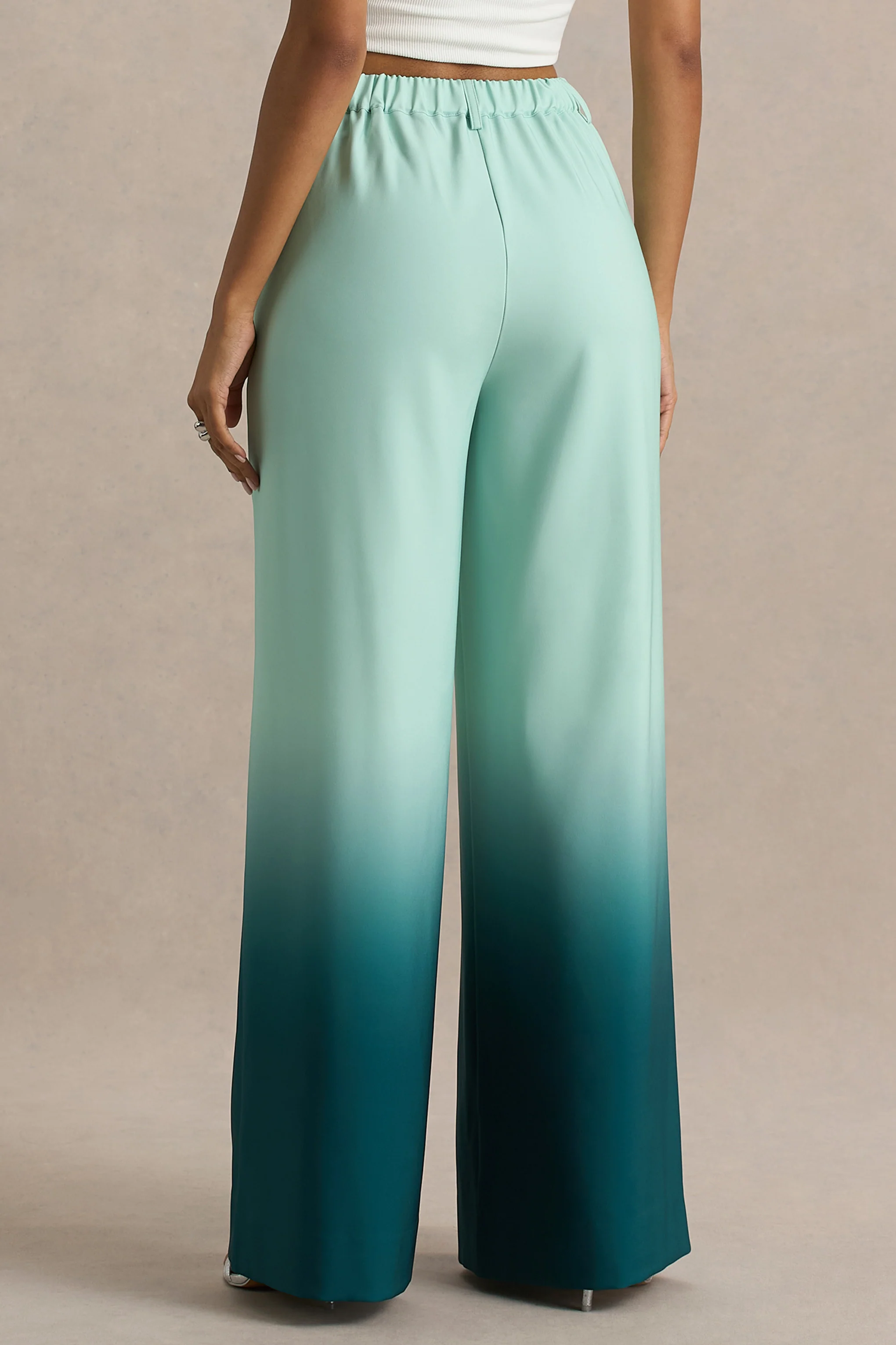 Safia | Emerald Ombre Satin Wide-Leg