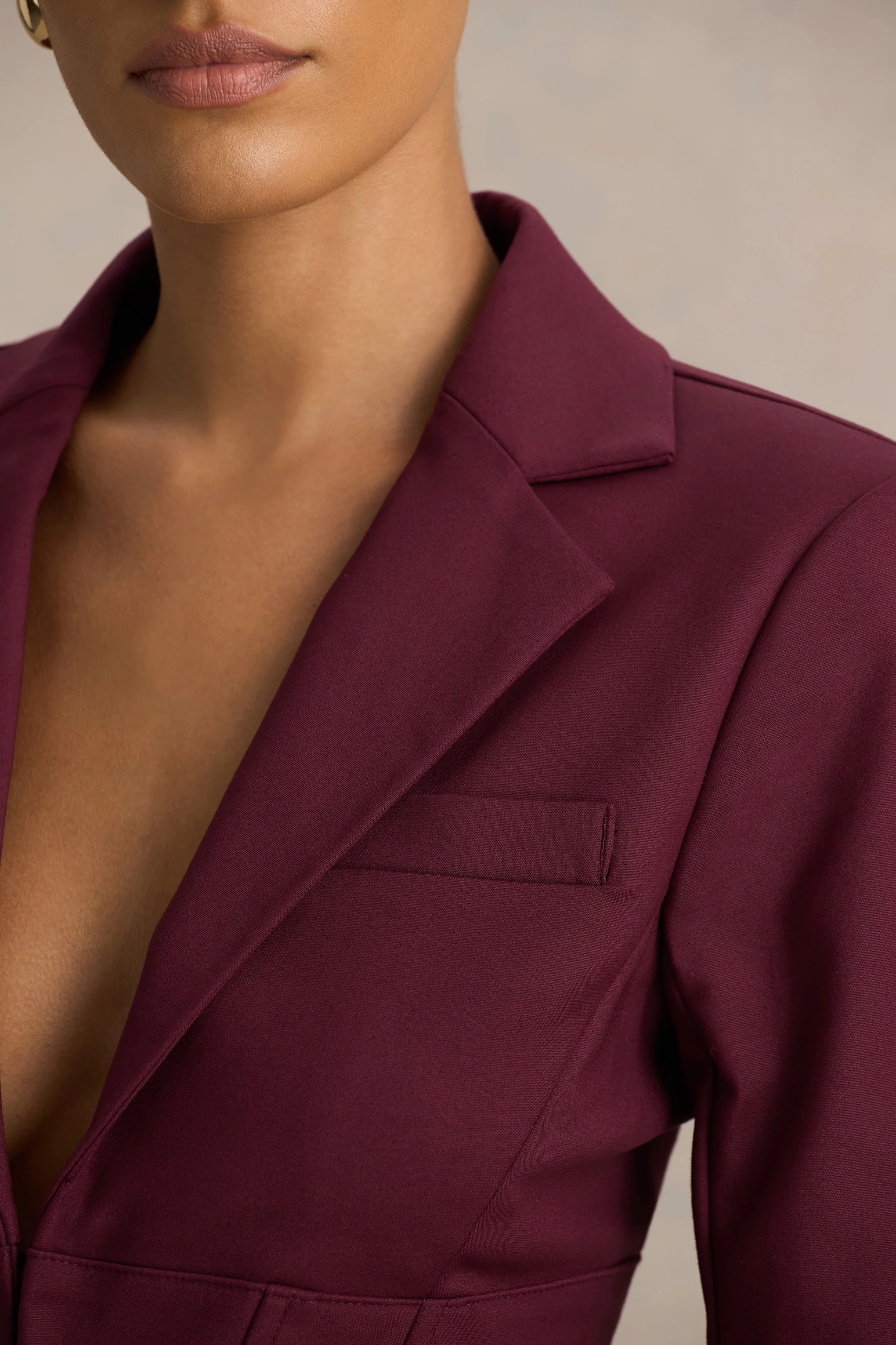 Unbeaten | Burgundy Fitted Corset Blazer Jacket