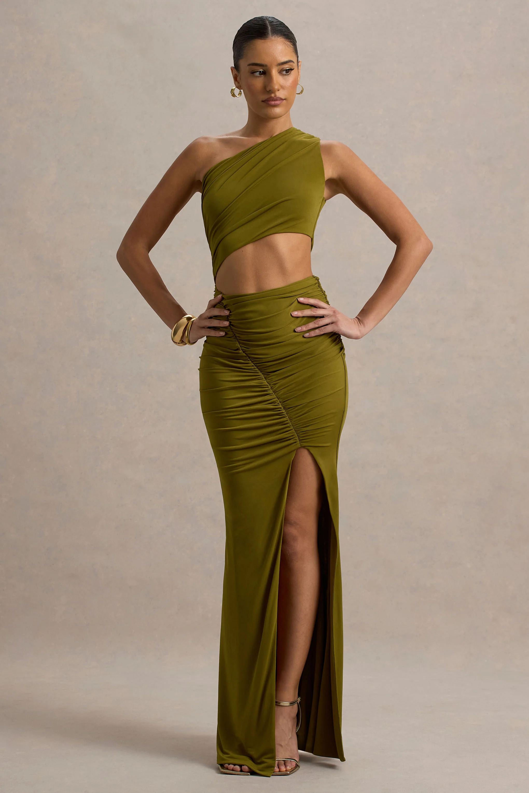 Sena | Green Asymmetric Maxi Dress With Cut Out Details