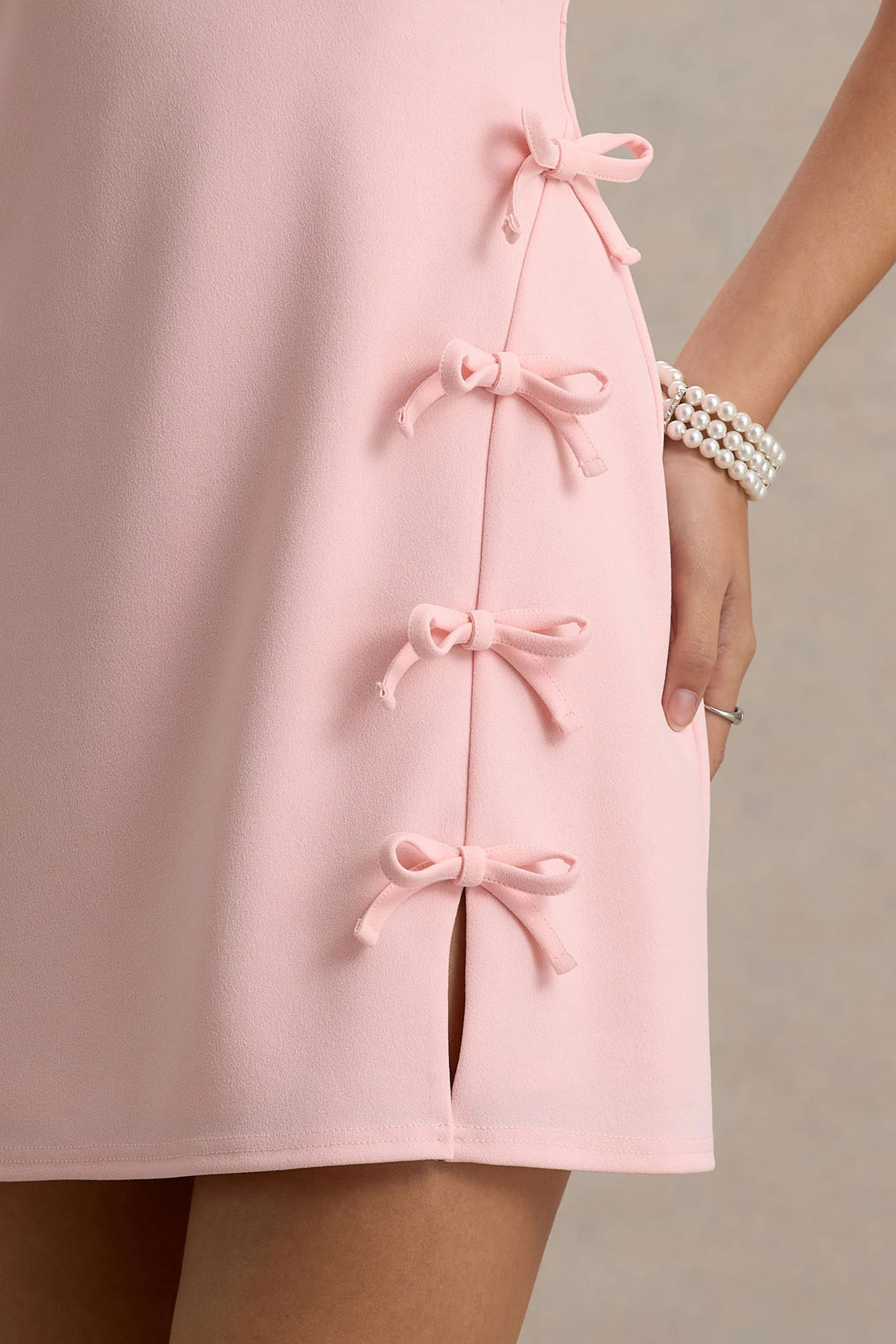 Kalina | Blush Pink Mini Dress With Bow Detail