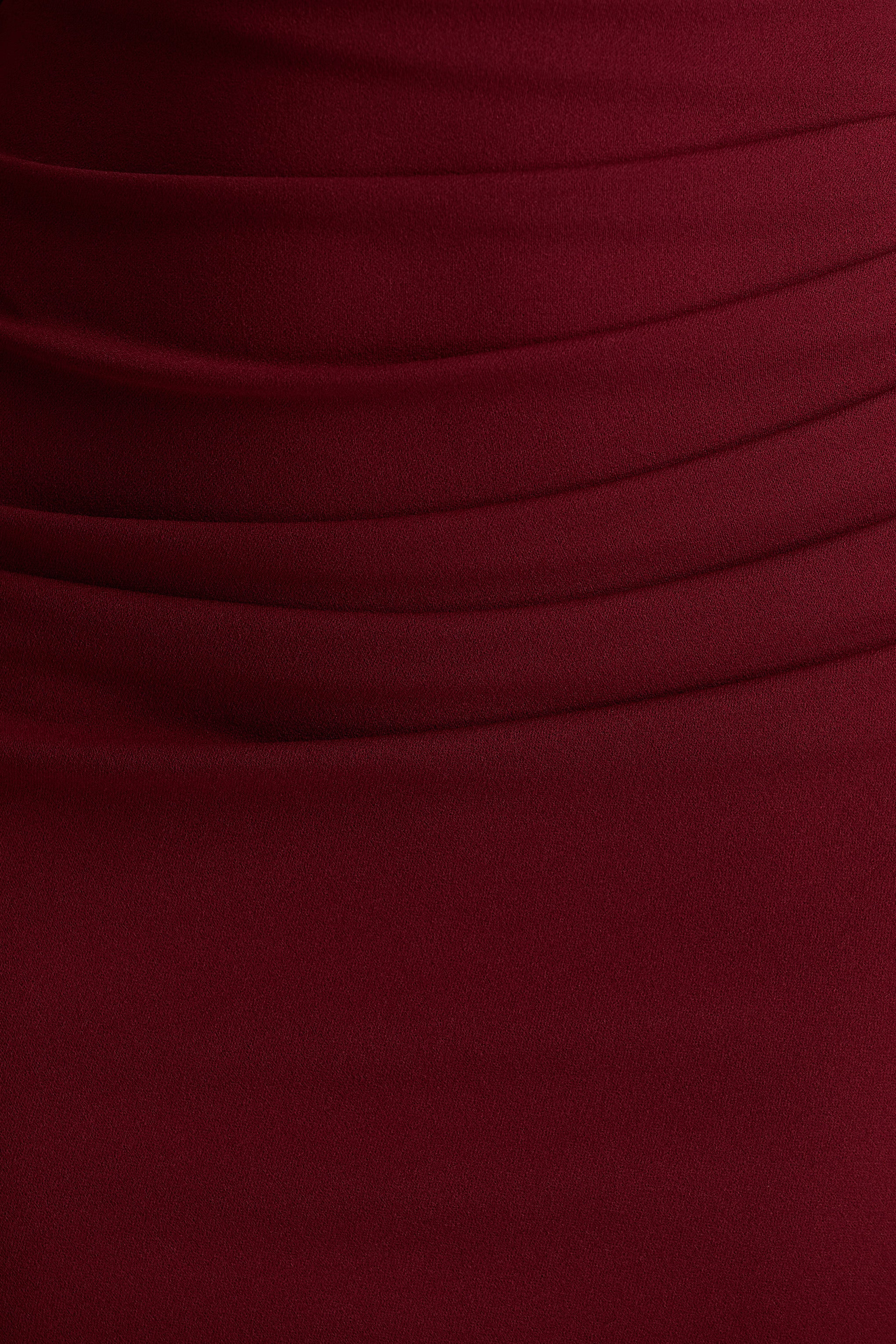 Leah | Burgundy Asymmetric-Neck Midi Dress With Cape-Sleeve And Draped Detailing