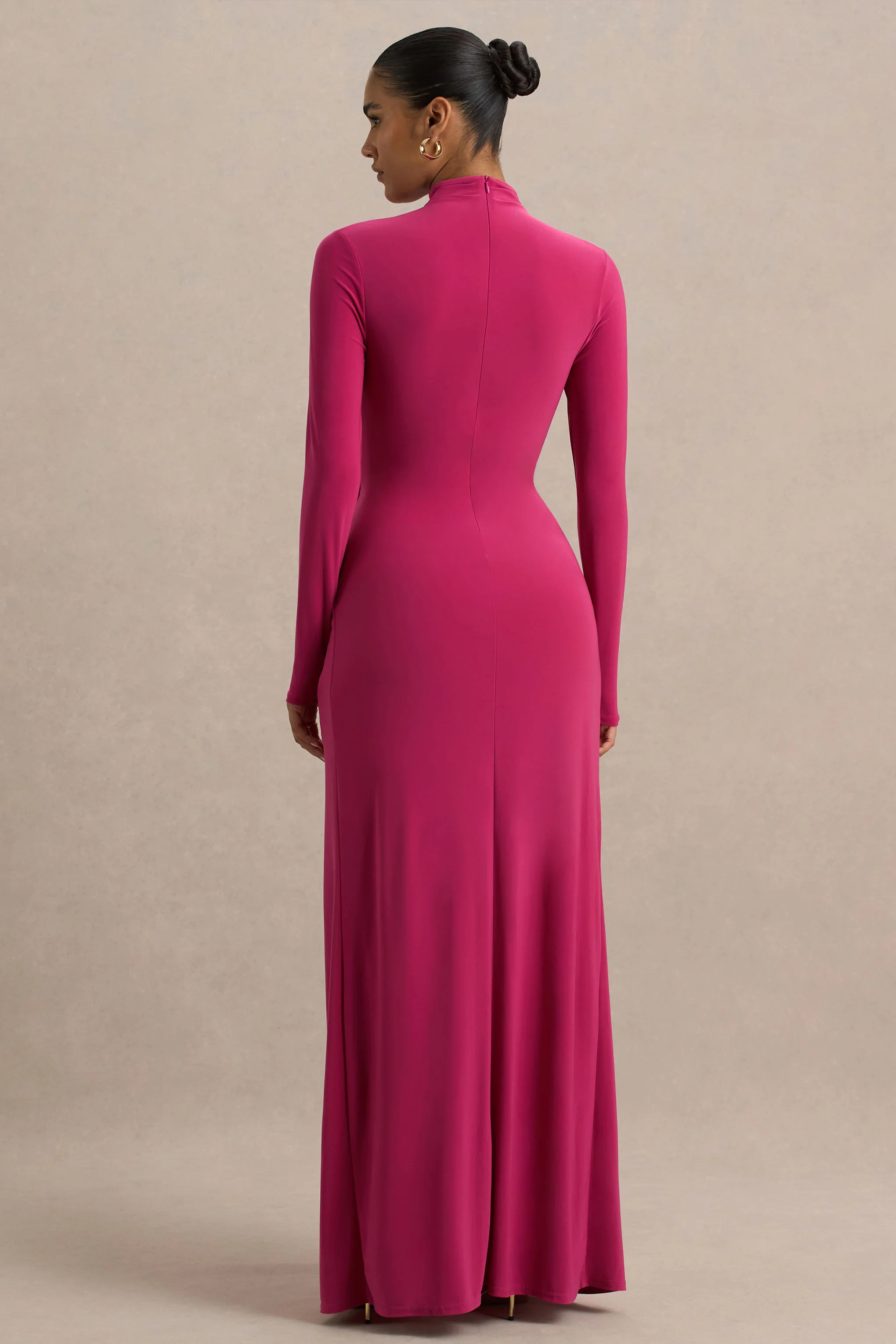 Hourglass | Hot Pink Long-Sleeve Twisted Maxi Dress With Split
