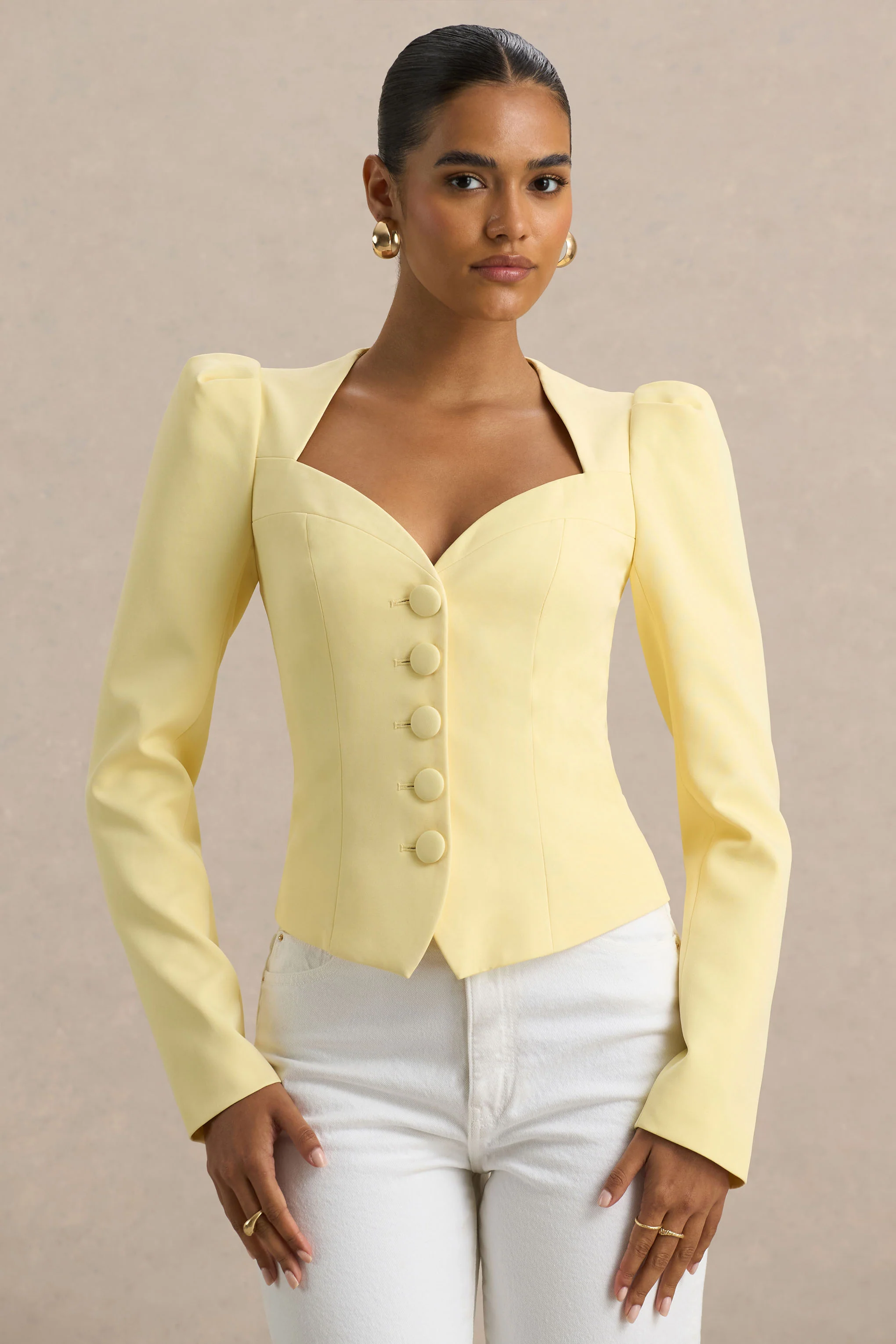 Olympia | Lemon Sweetheart-Neck Tailored Top