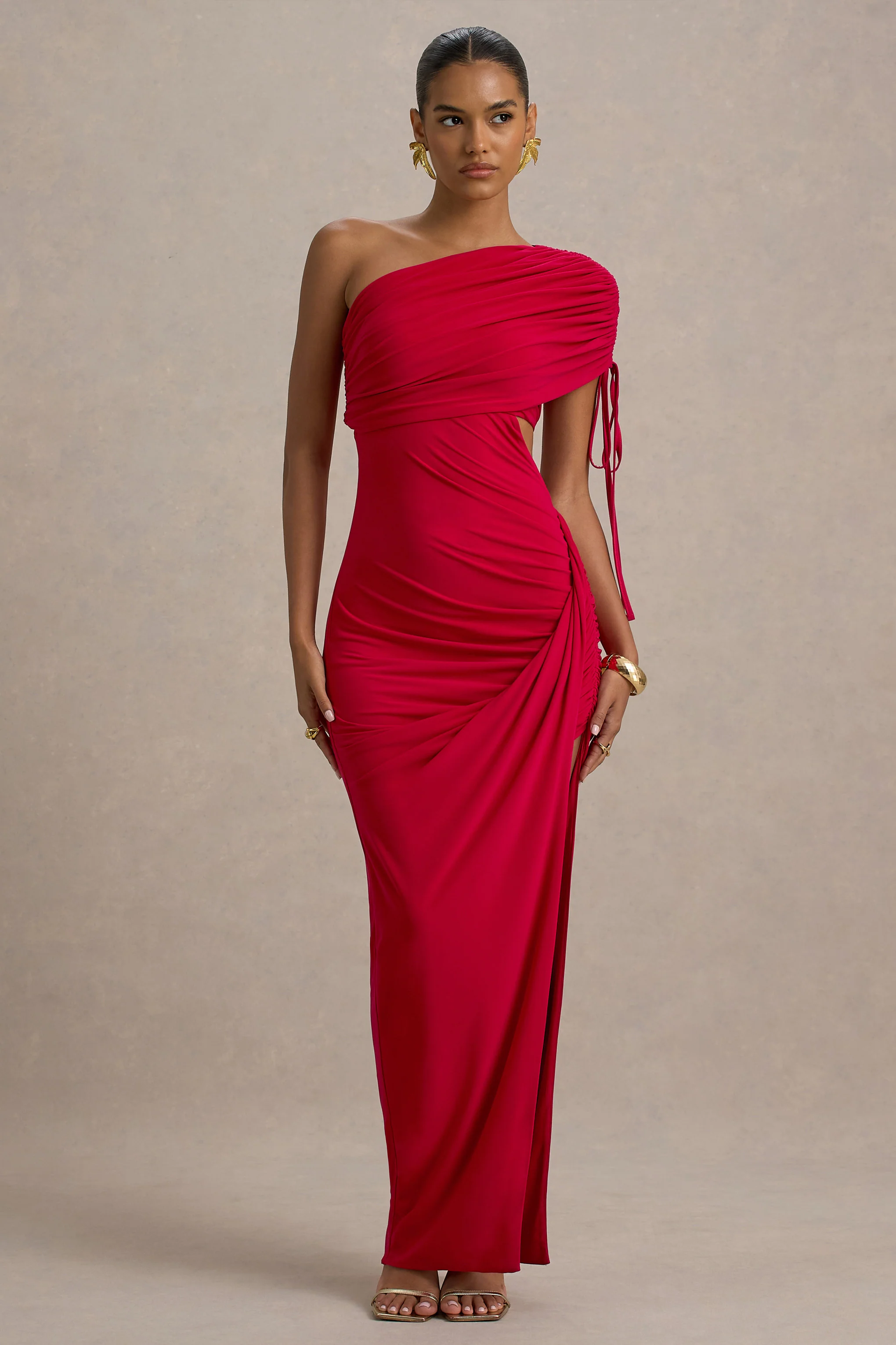 Trance | Red Asymmetric Maxi Dress With Split