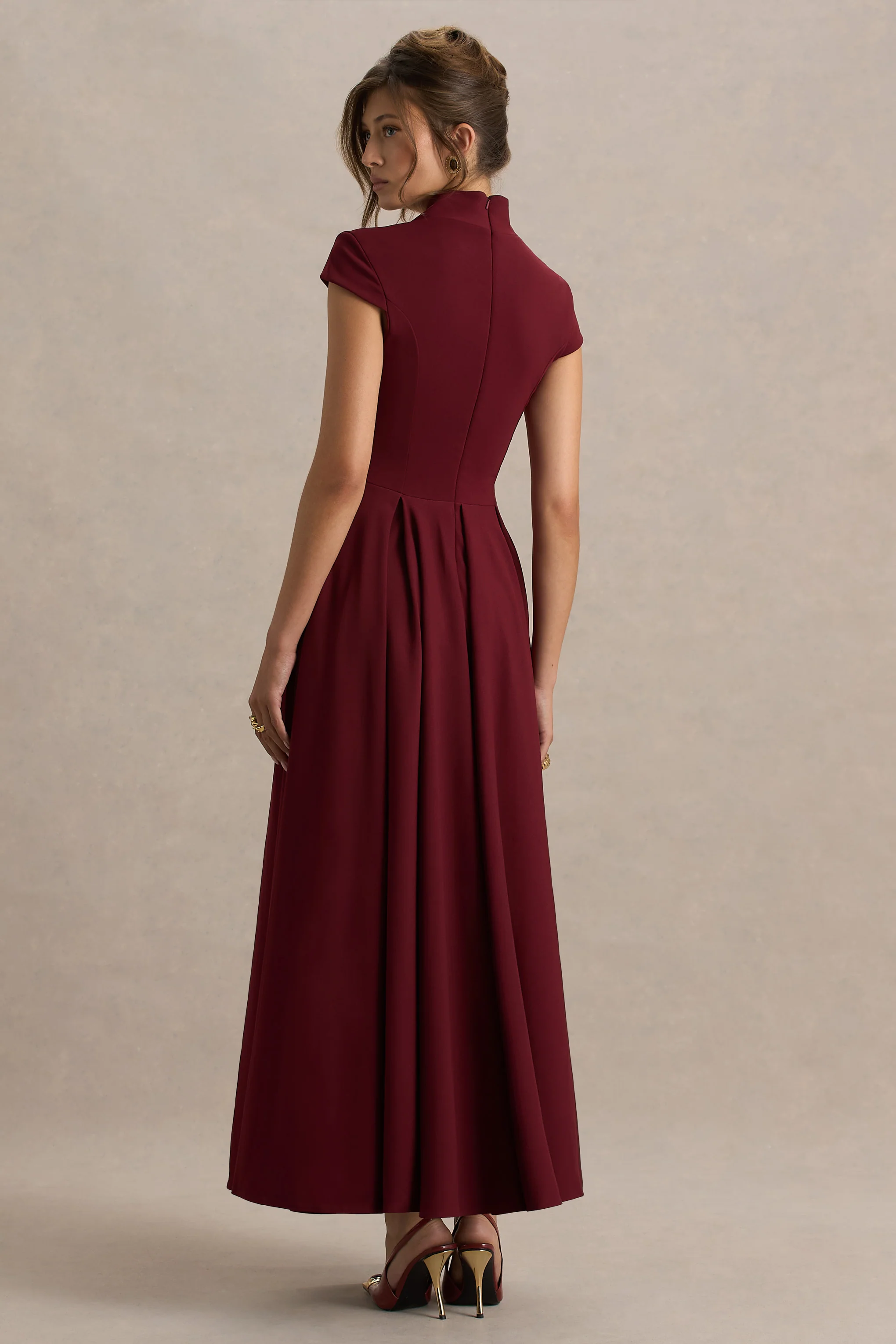 Scarlett | Burgundy Asymmetric-Neck Maxi Dress