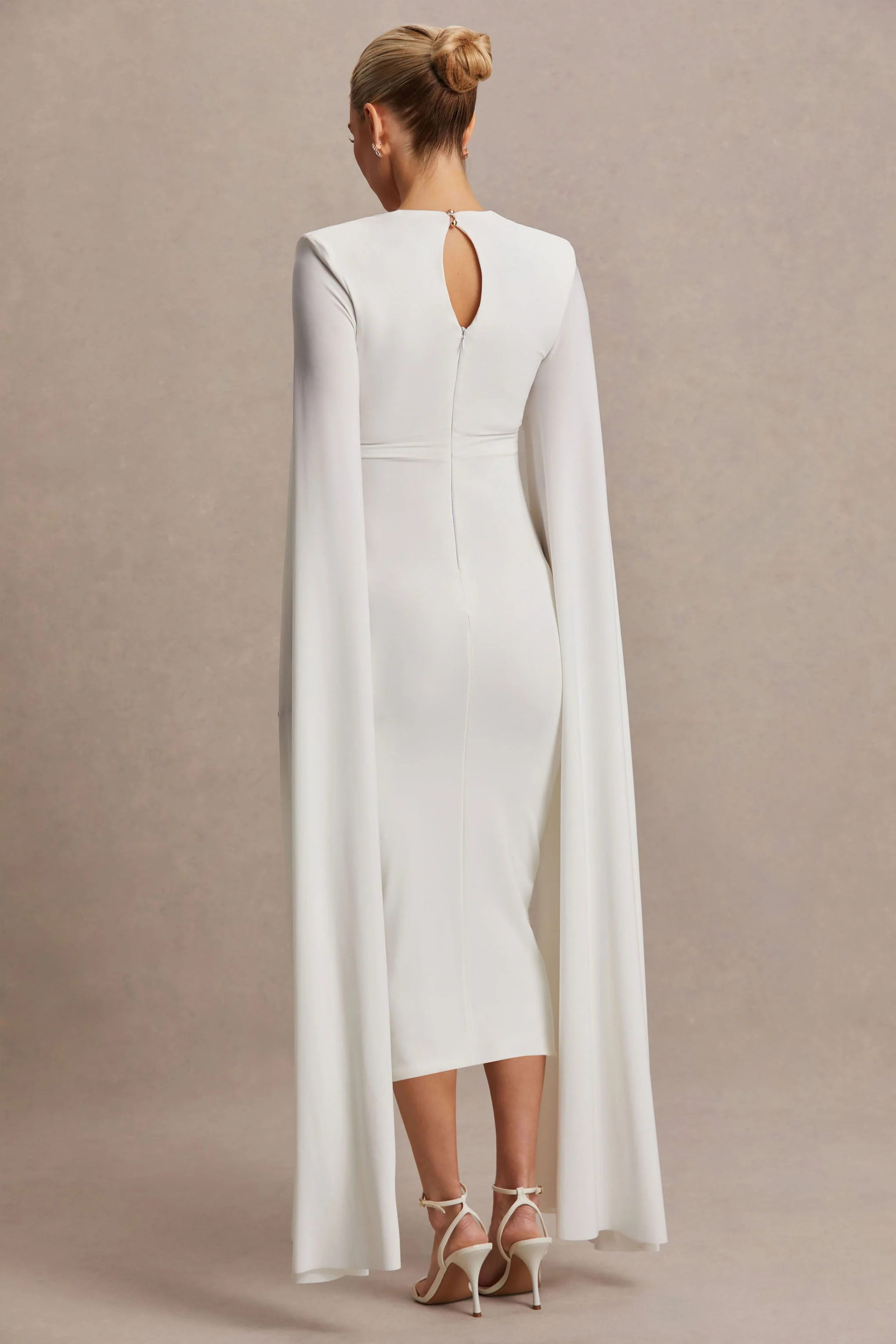 Flawless | White Square-Neck Maternity Midi Dress With Cape-Sleeves