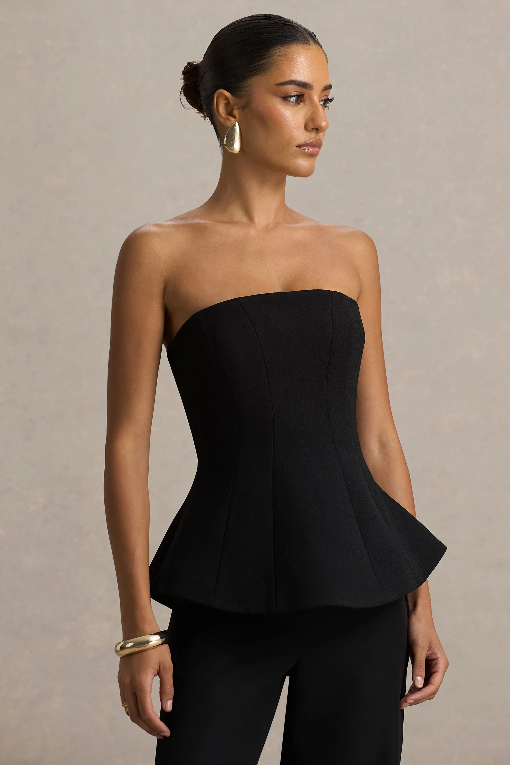 Gifted | Black Bandeau-Neck Corset Top
