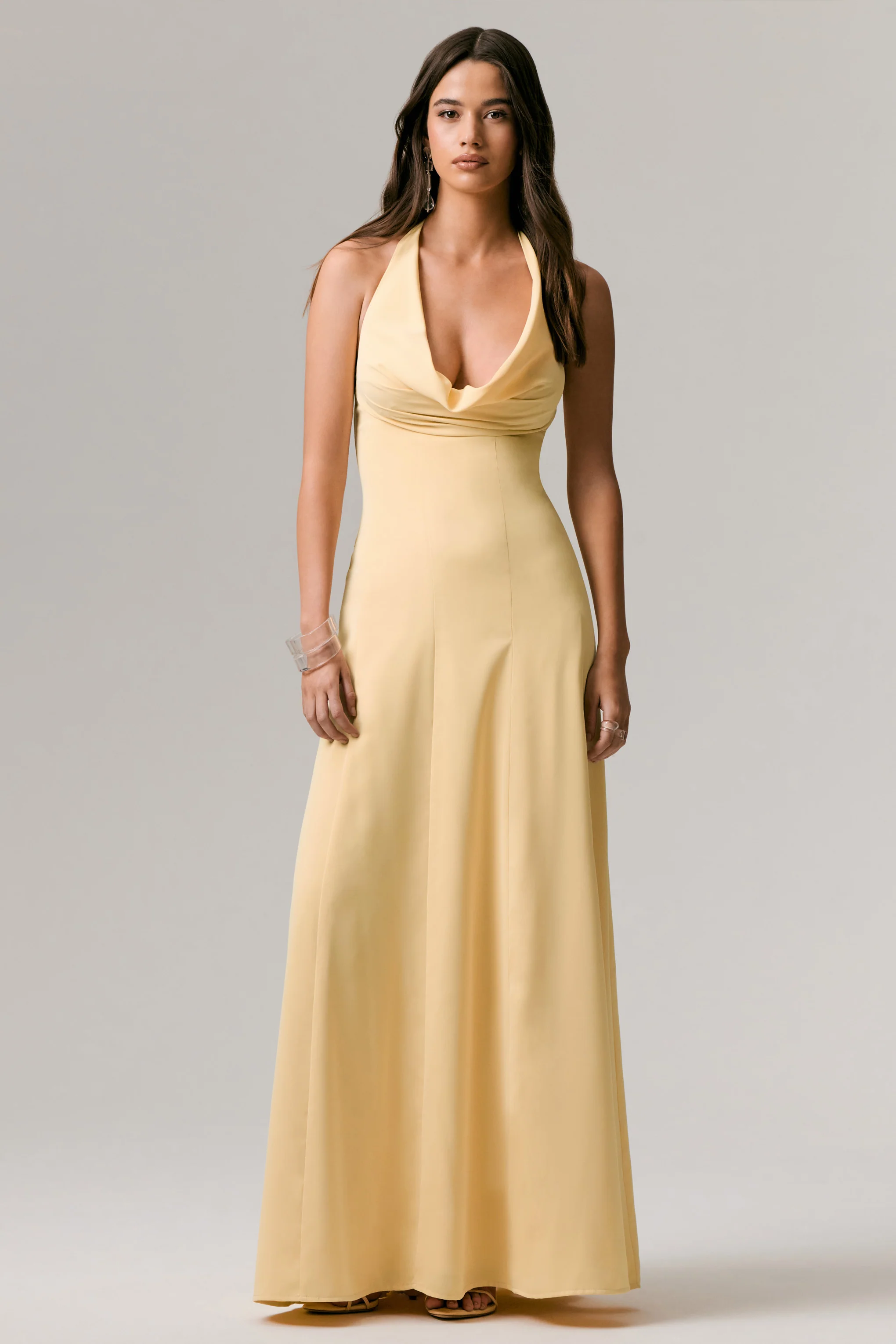 Undeniable | Lemon Cowl-Neck Draped Maxi Dress