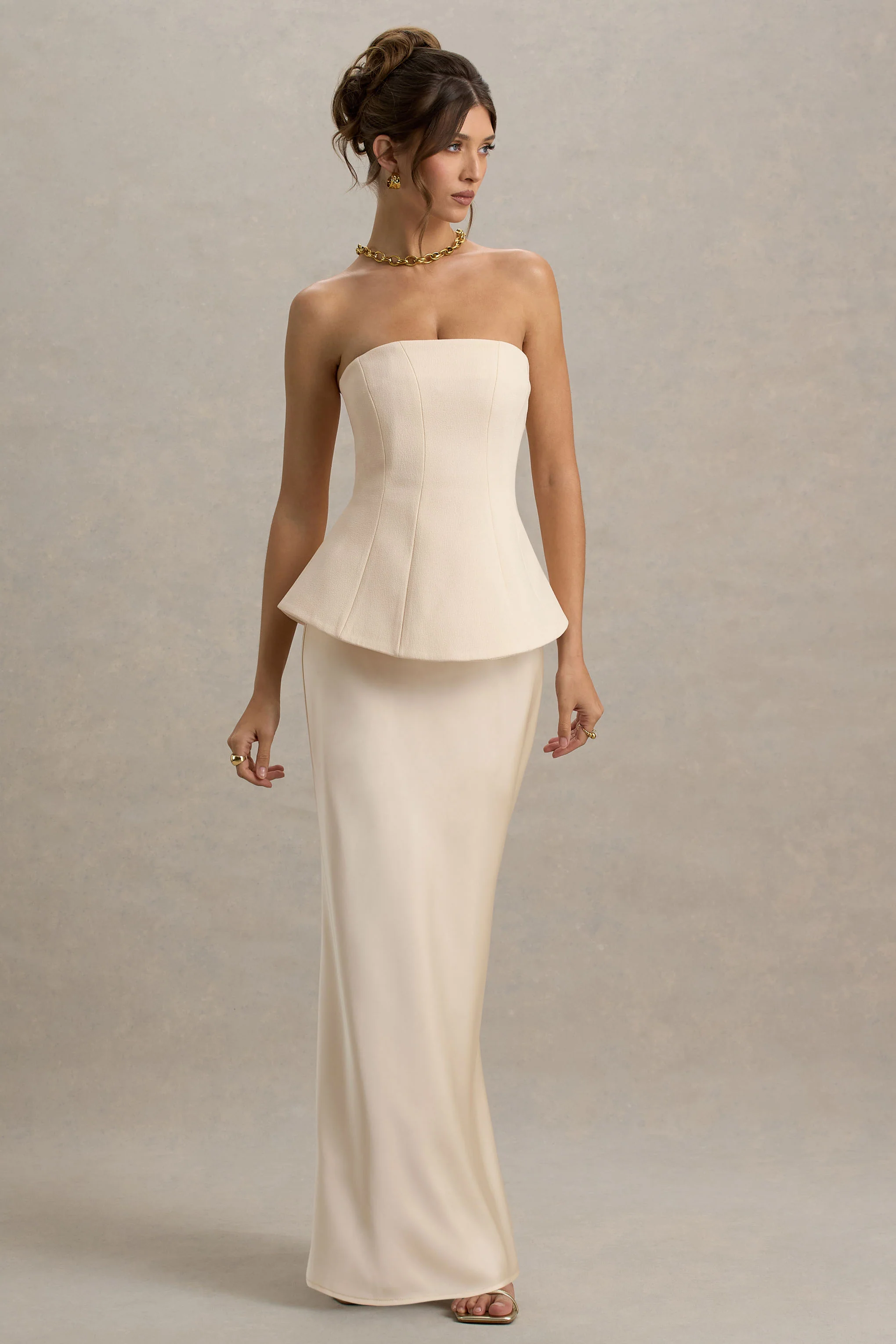 Ohio | Champagne Strapless Corset Maxi Dress