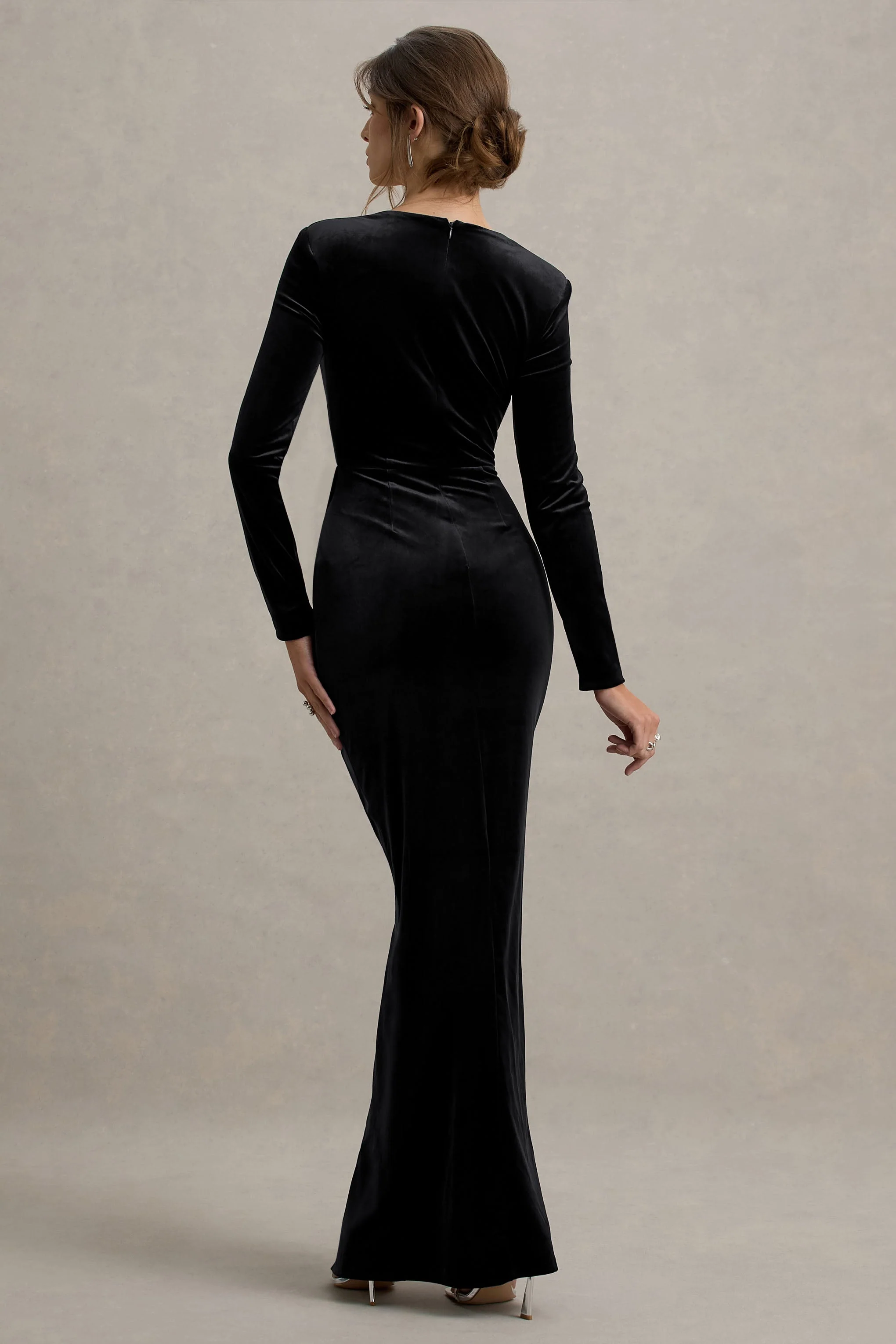 Fay | Black Velvet Corset Style Knot Maxi Dress