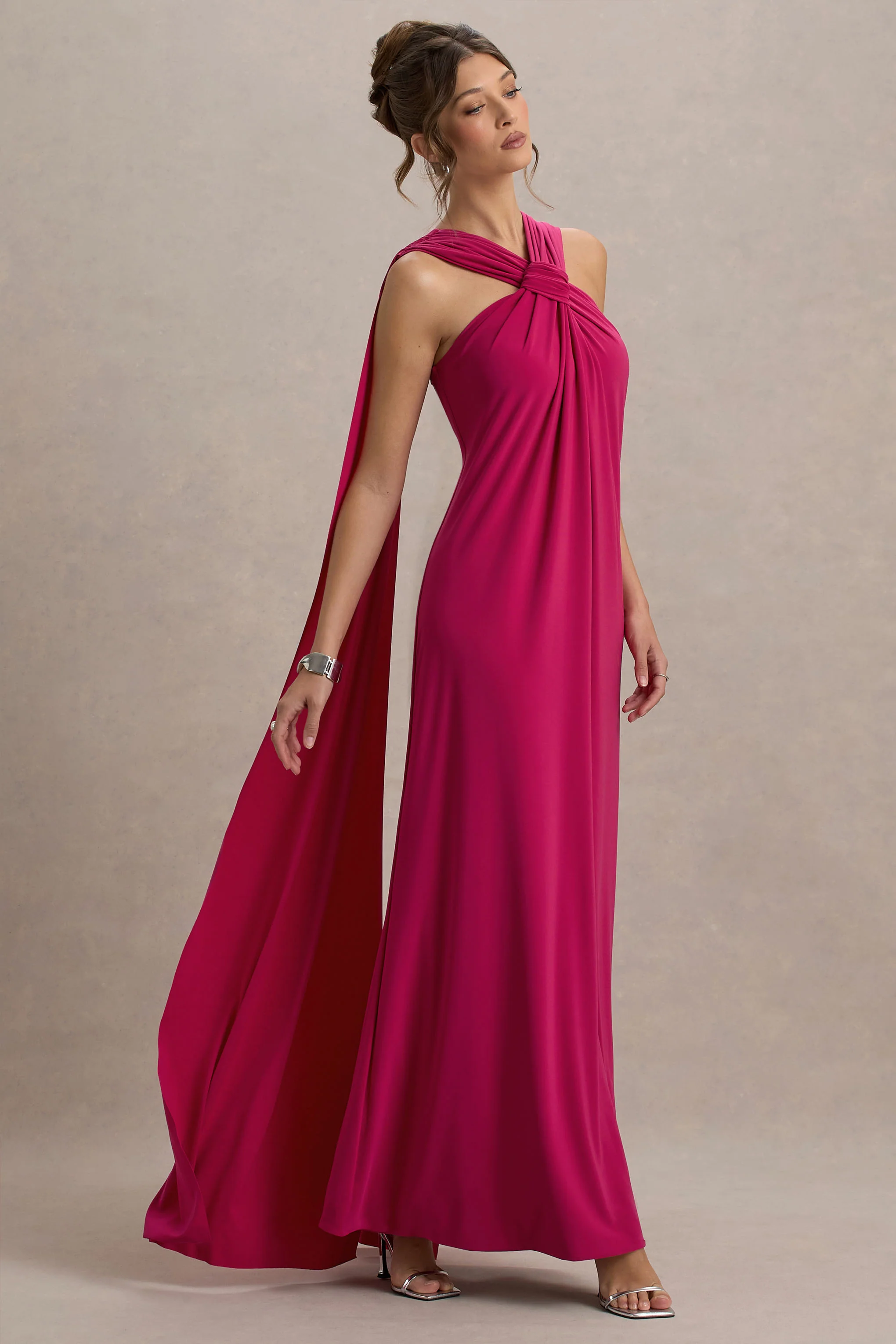 Ariana | Pink Cross-Neck Maxi Dress With Cape