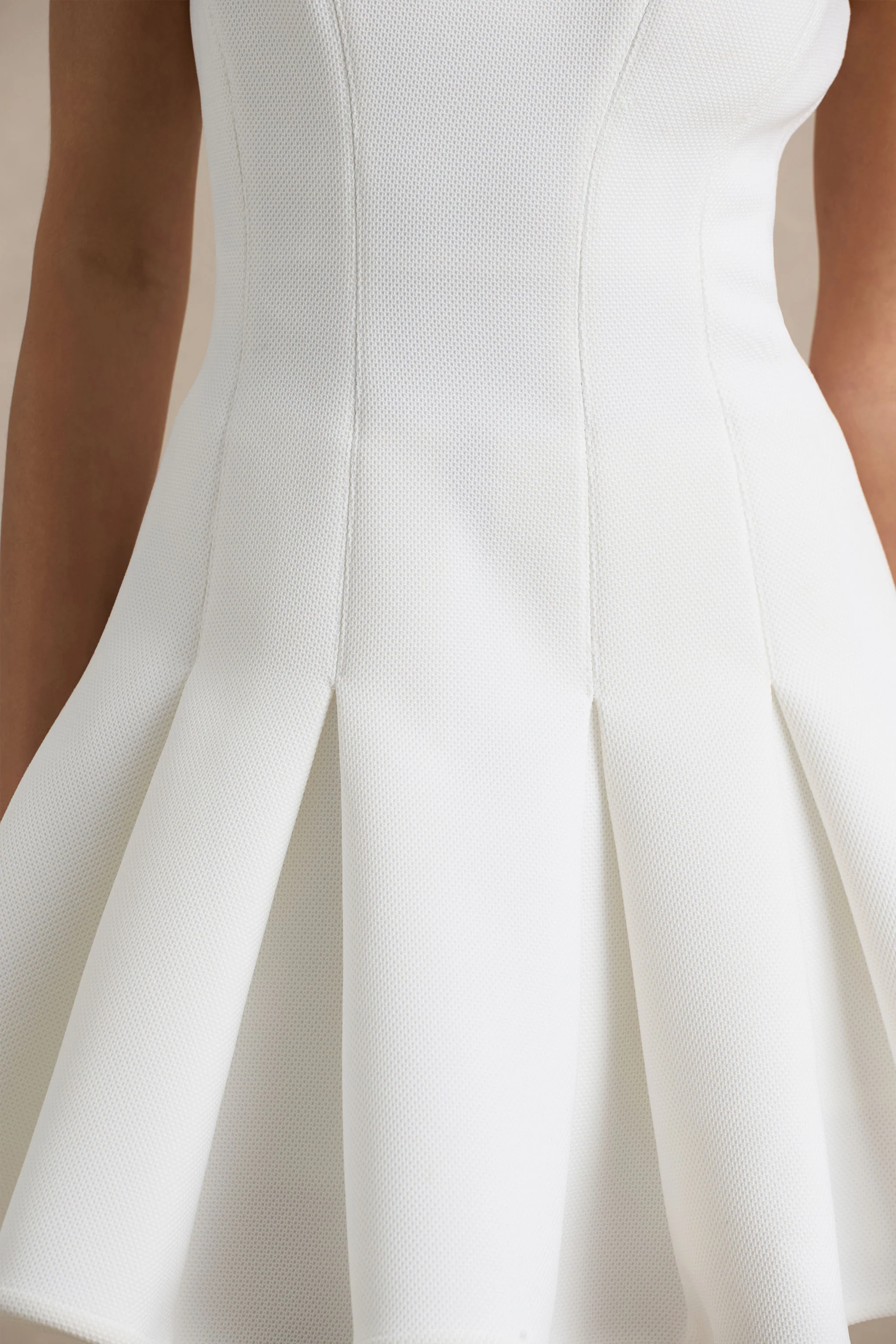 Leilani | White Racer-Neck Mini Dress With Ruffling Detail