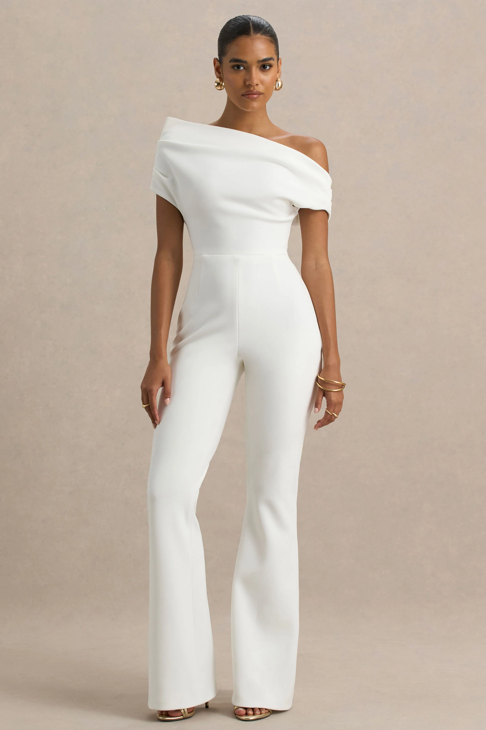 Alexandra | White Asymmetric Draped Jumpsuit