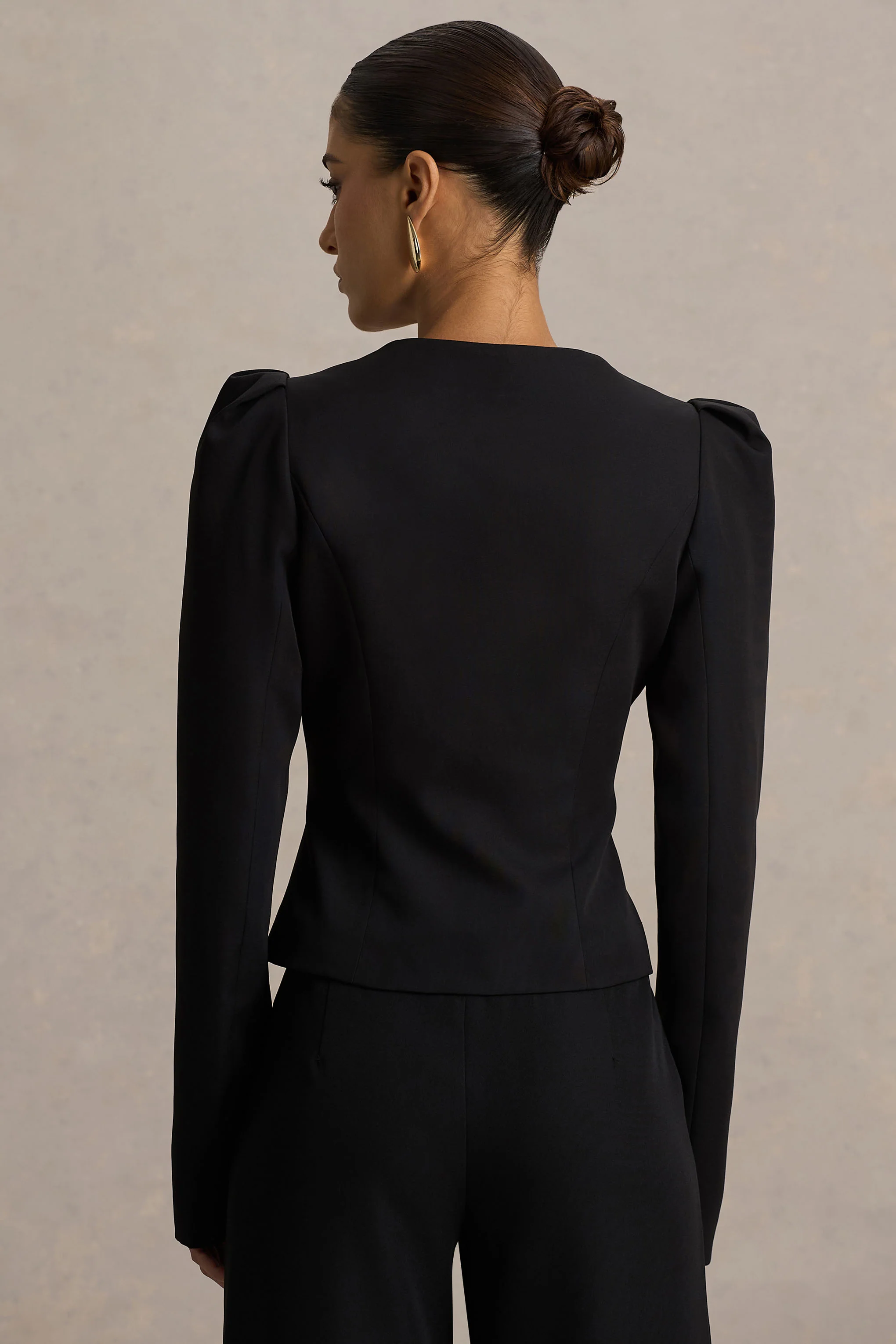 Olympia | Black Sweetheart-Neck Tailored Top