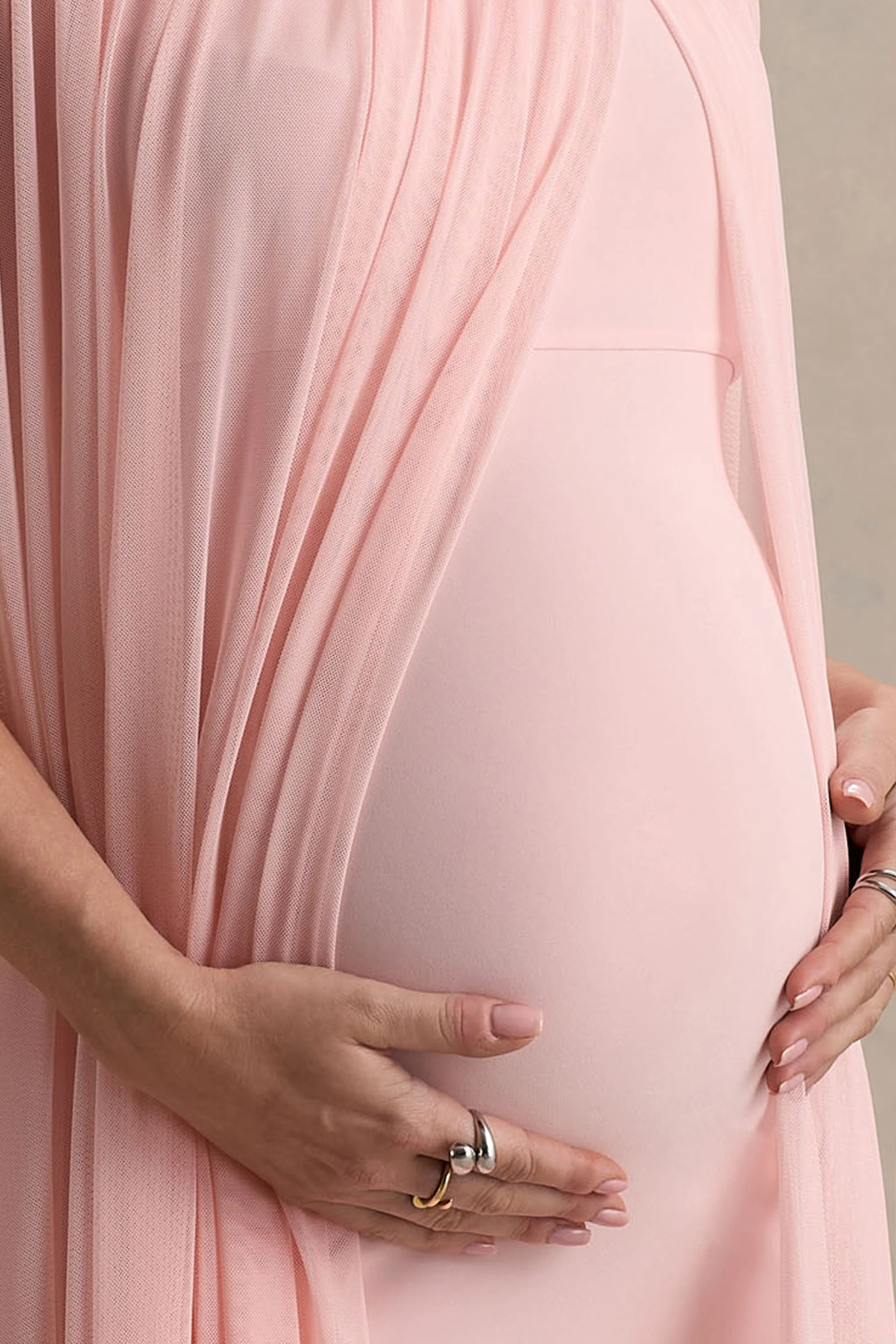 Atmosphere | Pink Bandeau Maternity Mini Dress With Mesh Overlay