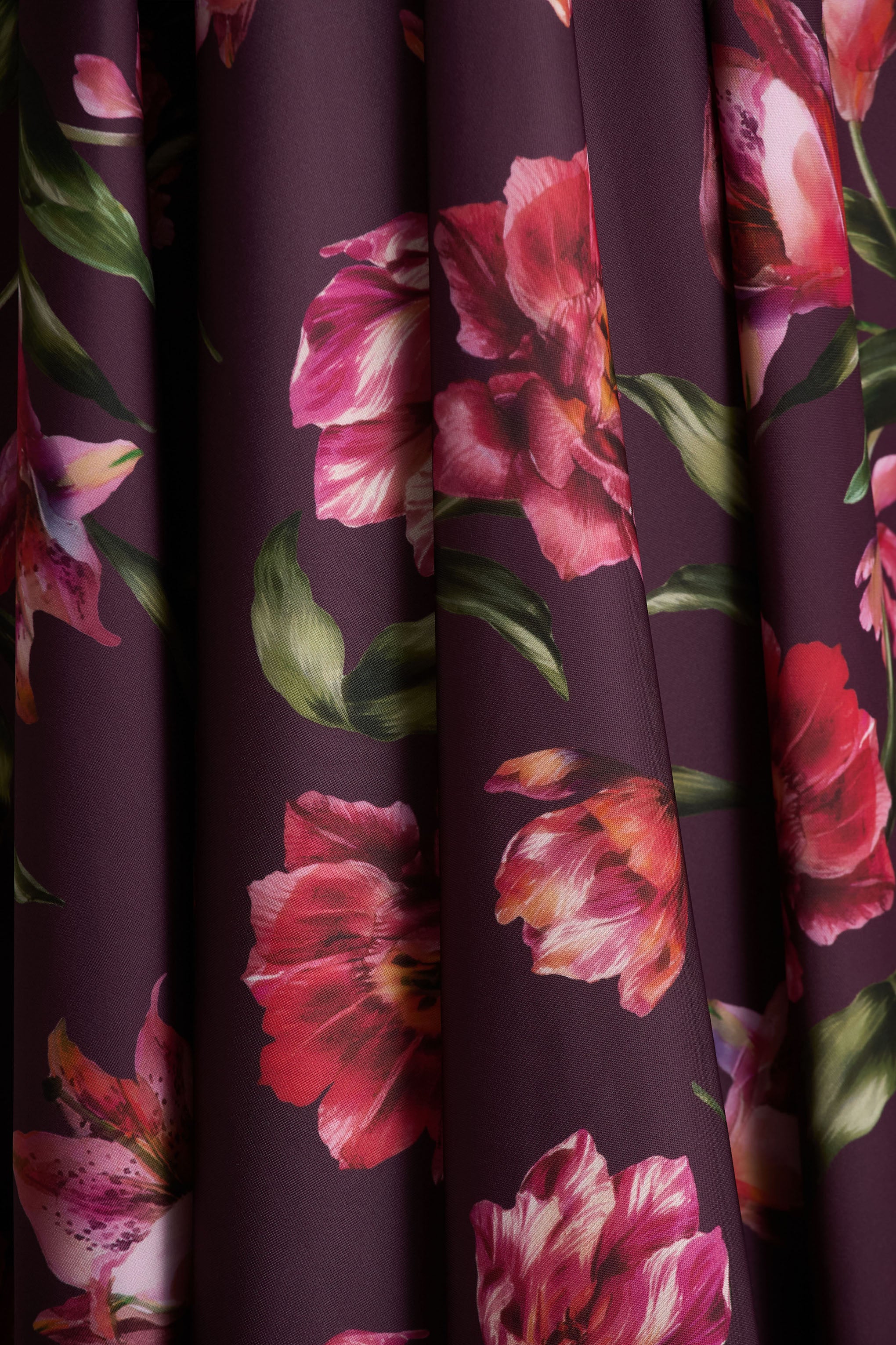 Berta | Burgundy Floral Print Square-Neck Midi Dress