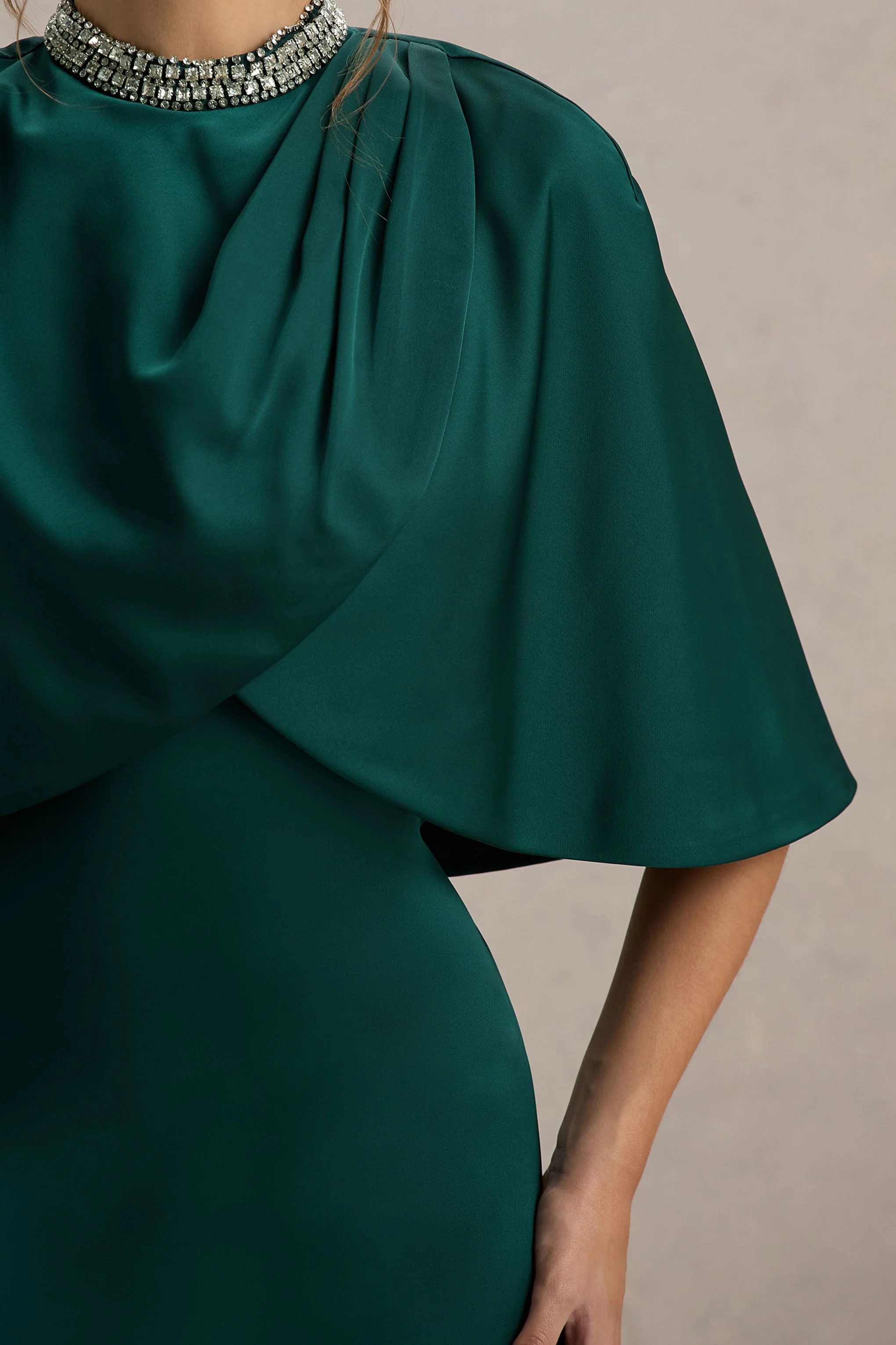 Diletta | Bottle Green Cape Maxi Dress