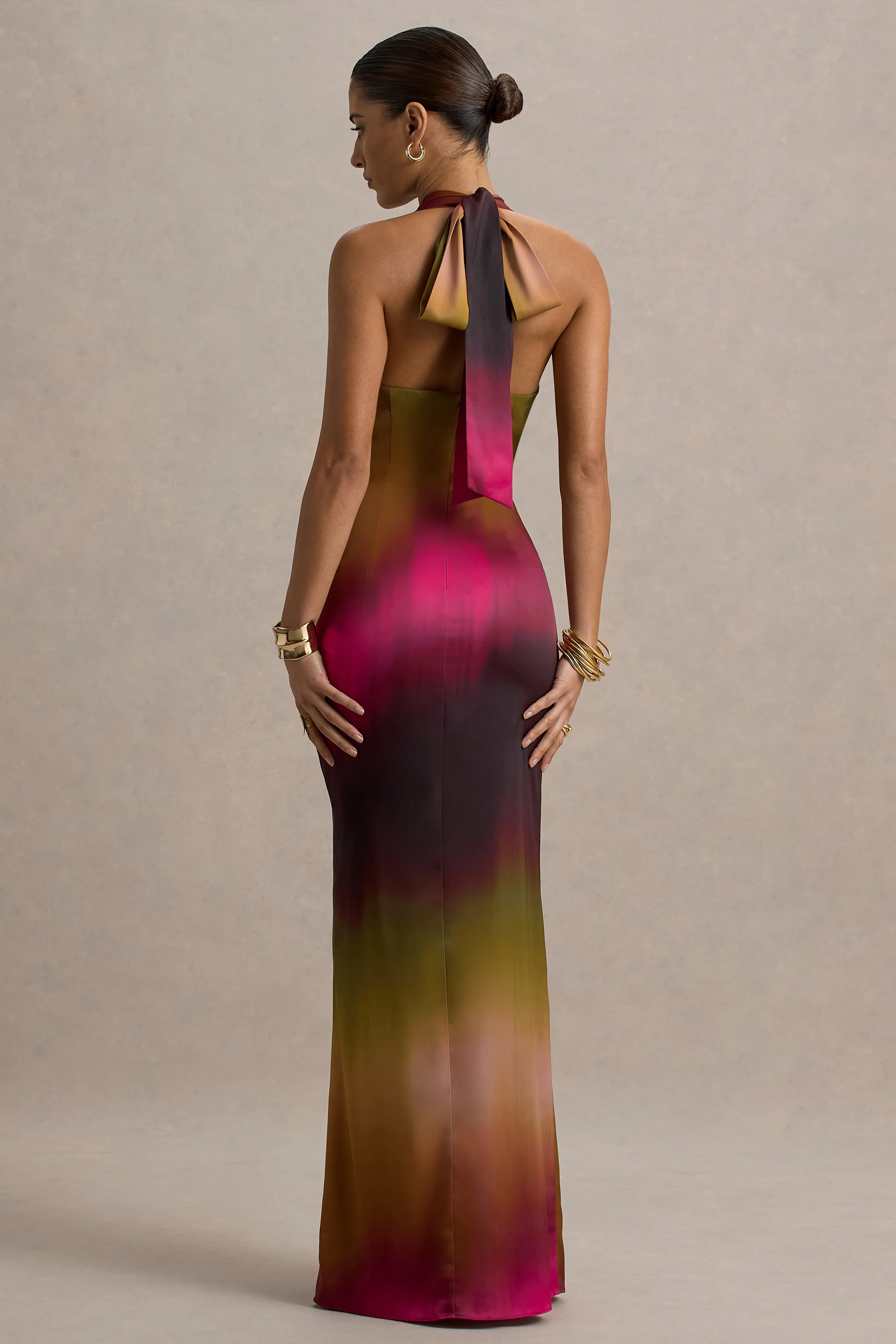 Fiorella | Ombre Print Cowl-Neck Split Maxi Dress