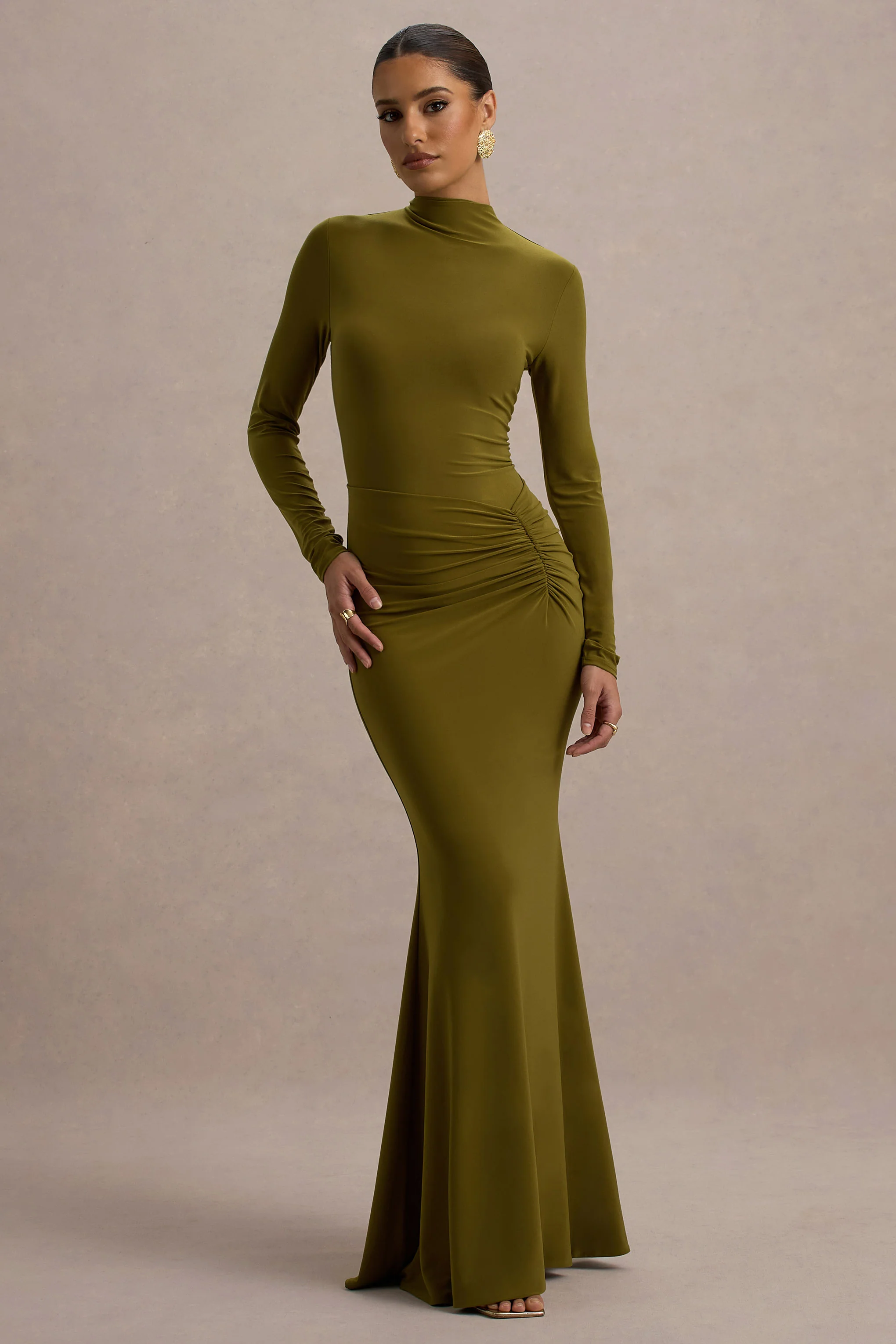 Reid | Green Long-Sleeve Gathered Maxi Dress