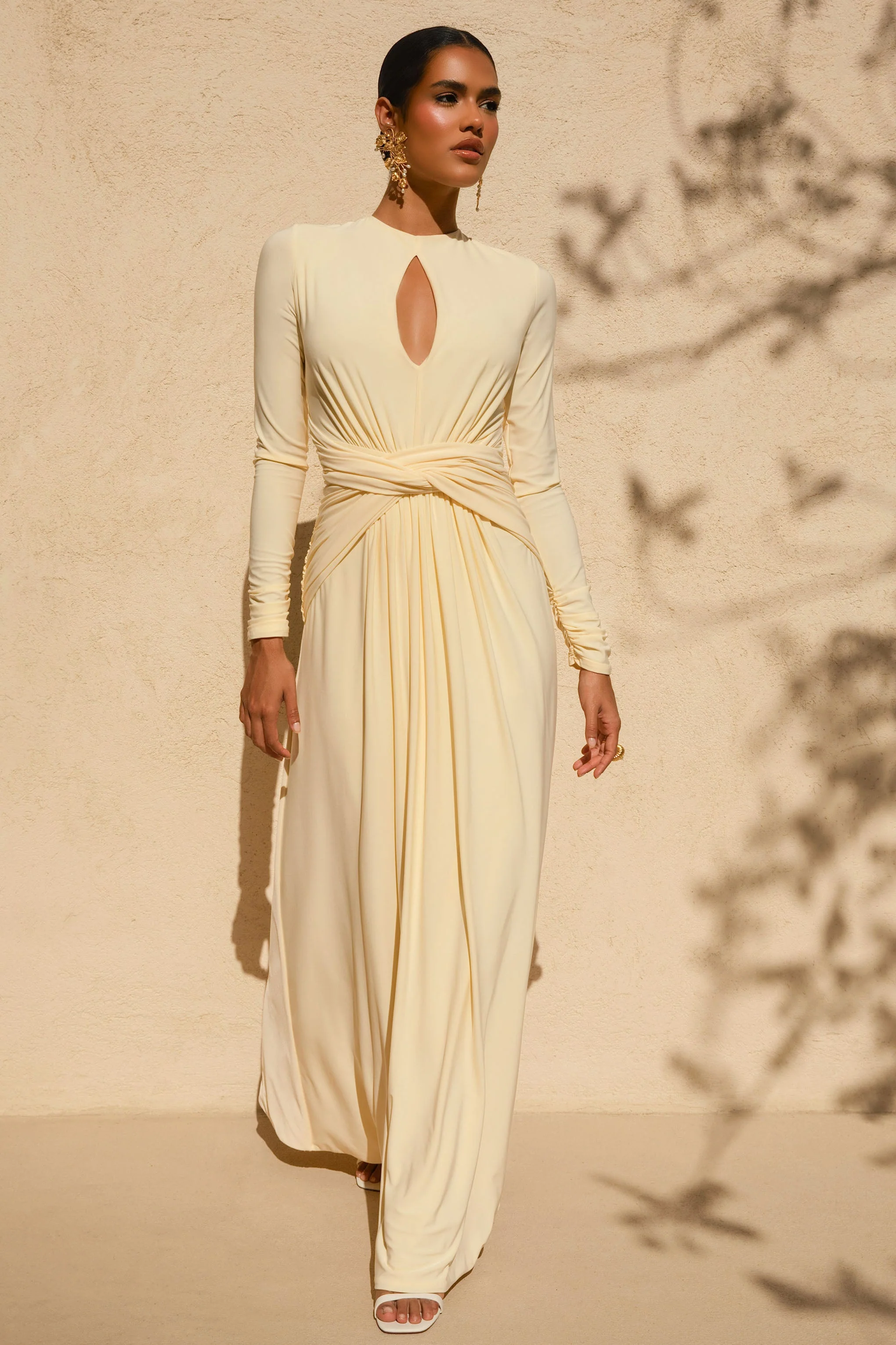 With Me | Lemon High-Neck Maxi Dress With Ruched Detailing