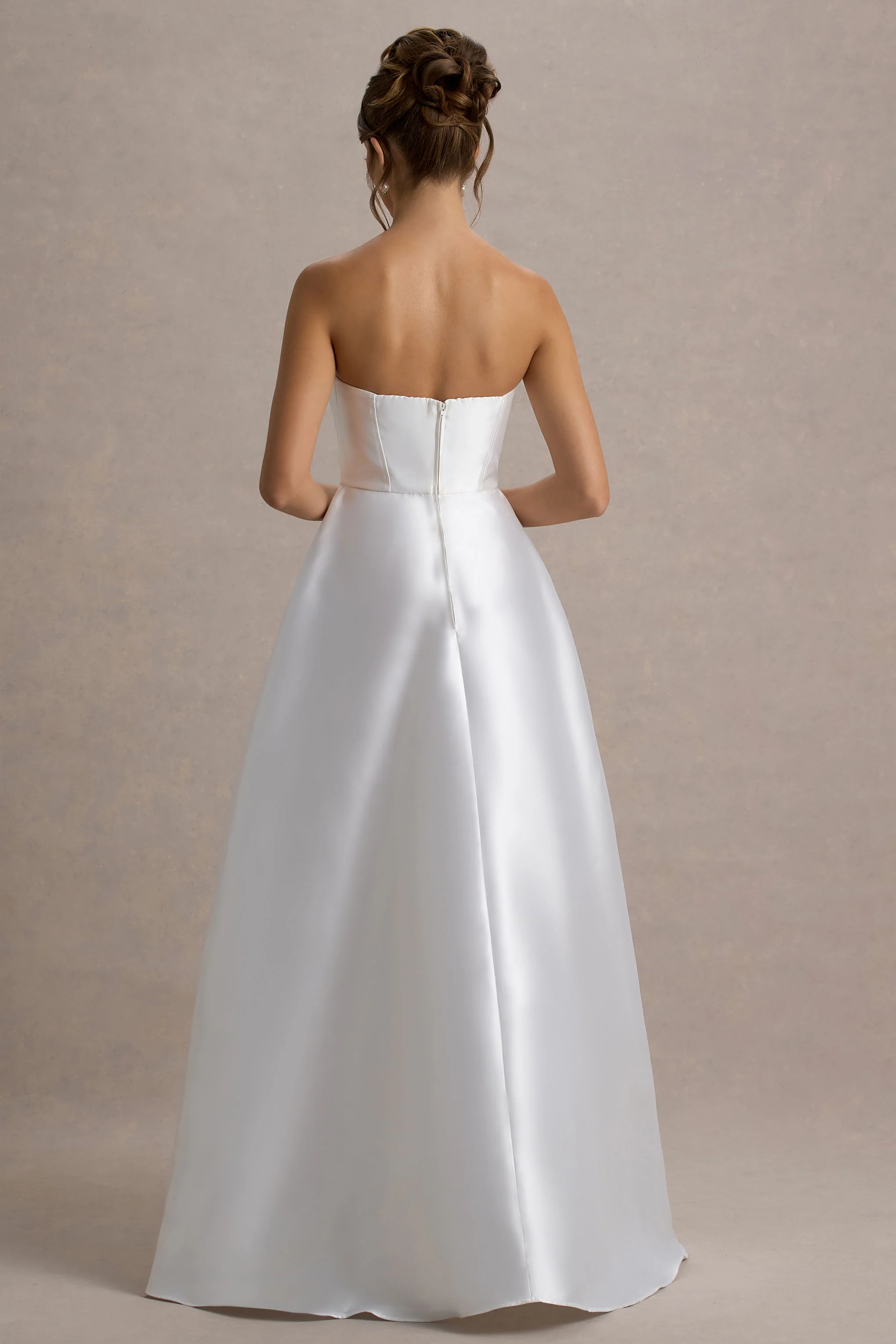 Universe | White Bandeau Split Puff-Skirt Maxi Dress